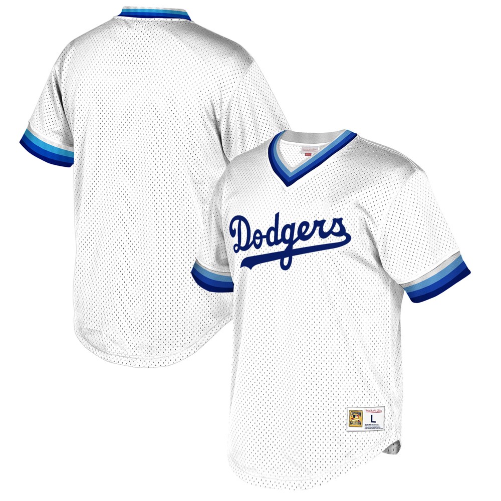 Los Angeles Dodgers Mitchell & Ness Cooperstown Collection Mesh Wordmark V-neck Baseball Jersey - White