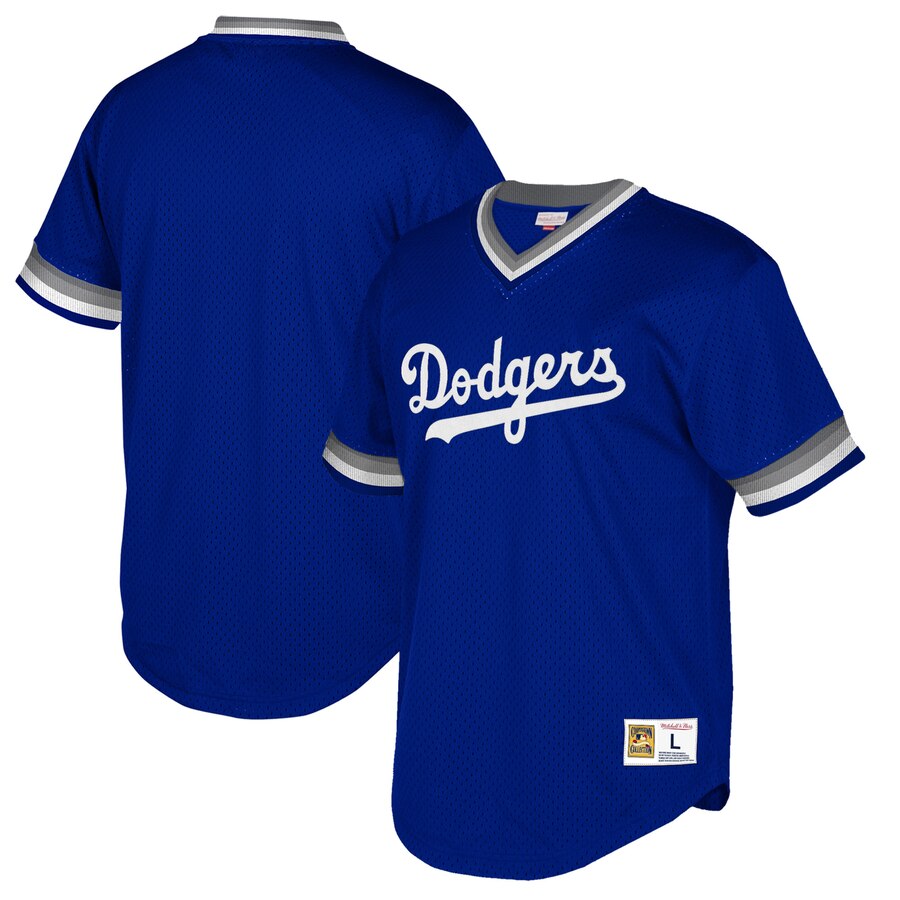 Los Angeles Dodgers Mitchell And Ness Big And Tall Cooperstown Collection Mesh Wordmark V-neck Baseball Jersey - Royal