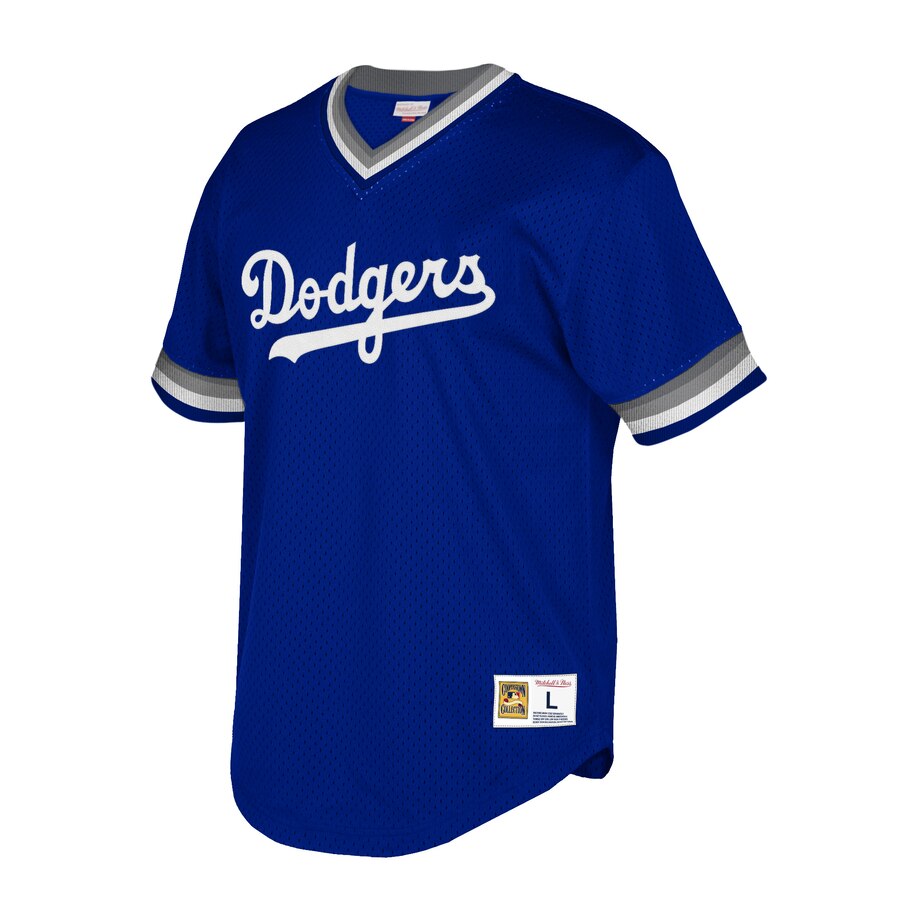 Alternative view of Los Angeles Dodgers Mitchell And Ness Big And Tall Cooperstown Collection Mesh Wordmark V-neck Baseball Jersey - Royal