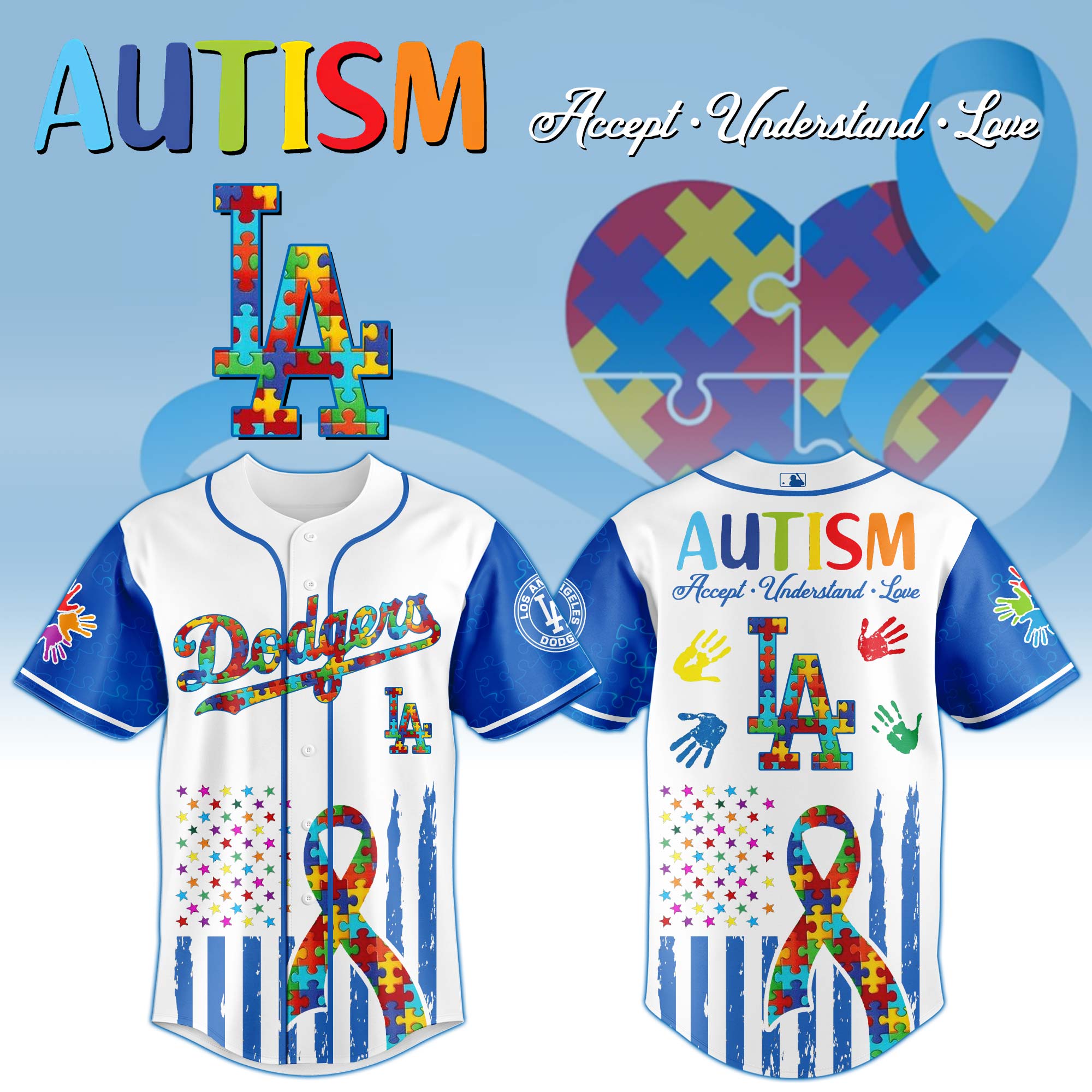 Los Angeles Dodgers Mlb X Autism Awareness Month Custom Baseball Jersey
