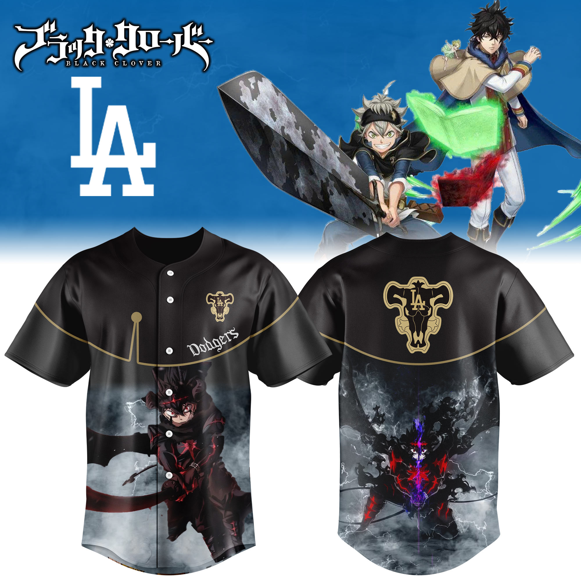 Los Angeles Dodgers Mlb X Black Clover Demon Asta Custom Baseball Jersey