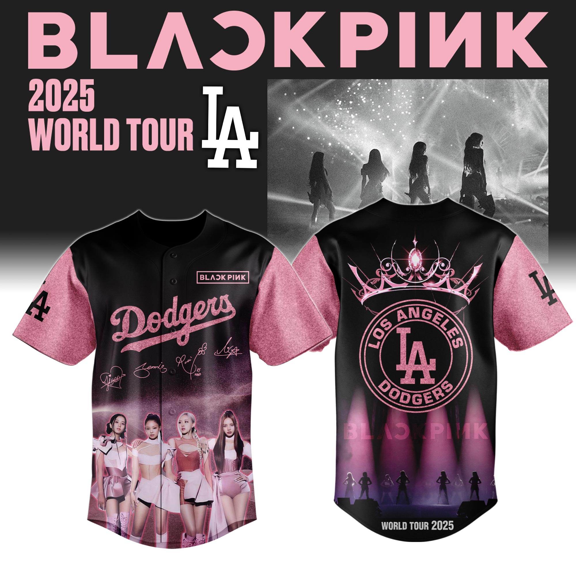 Los Angeles Dodgers Mlb X Blackpink Crown Custom Baseball Jersey