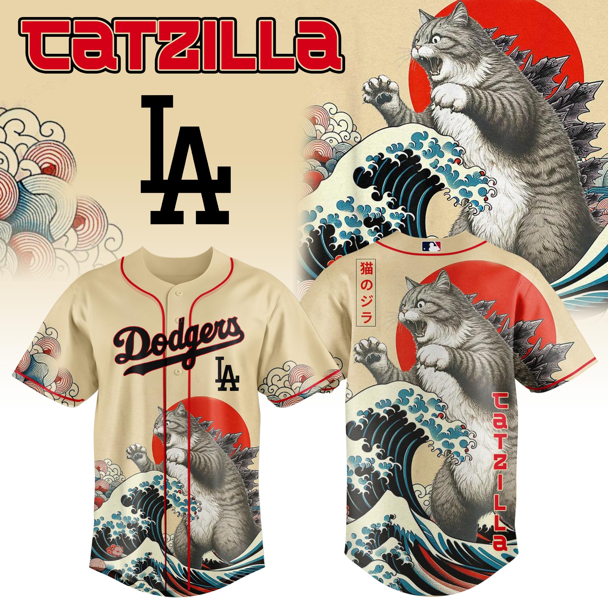 Los Angeles Dodgers Mlb X Catzilla Style Japans Custom Baseball Jersey