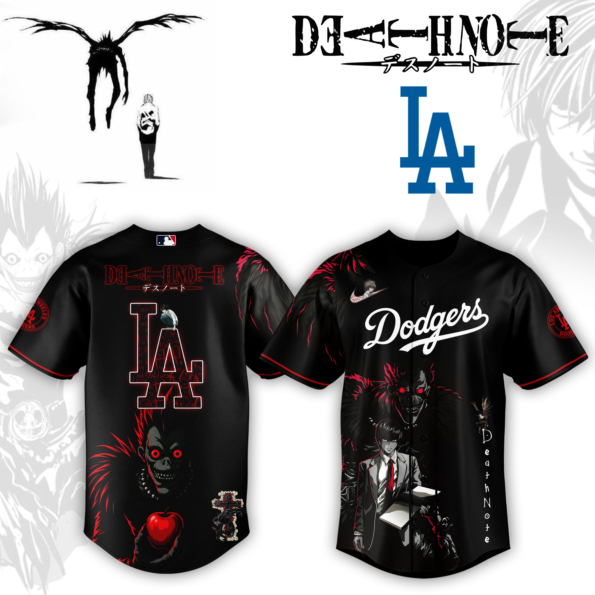 Los Angeles Dodgers Mlb X Death Note Custom Baseball Jersey