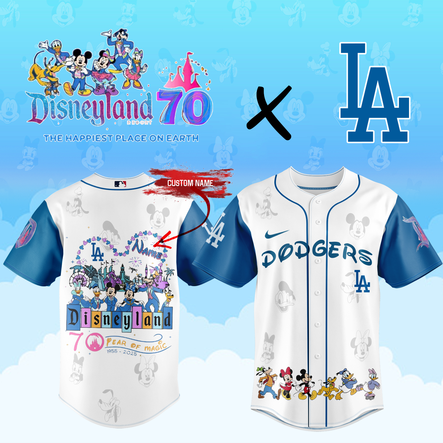 Los Angeles Dodgers Mlb X Disneyland 70th Year Of Magical Custom Baseball Jersey 2025
