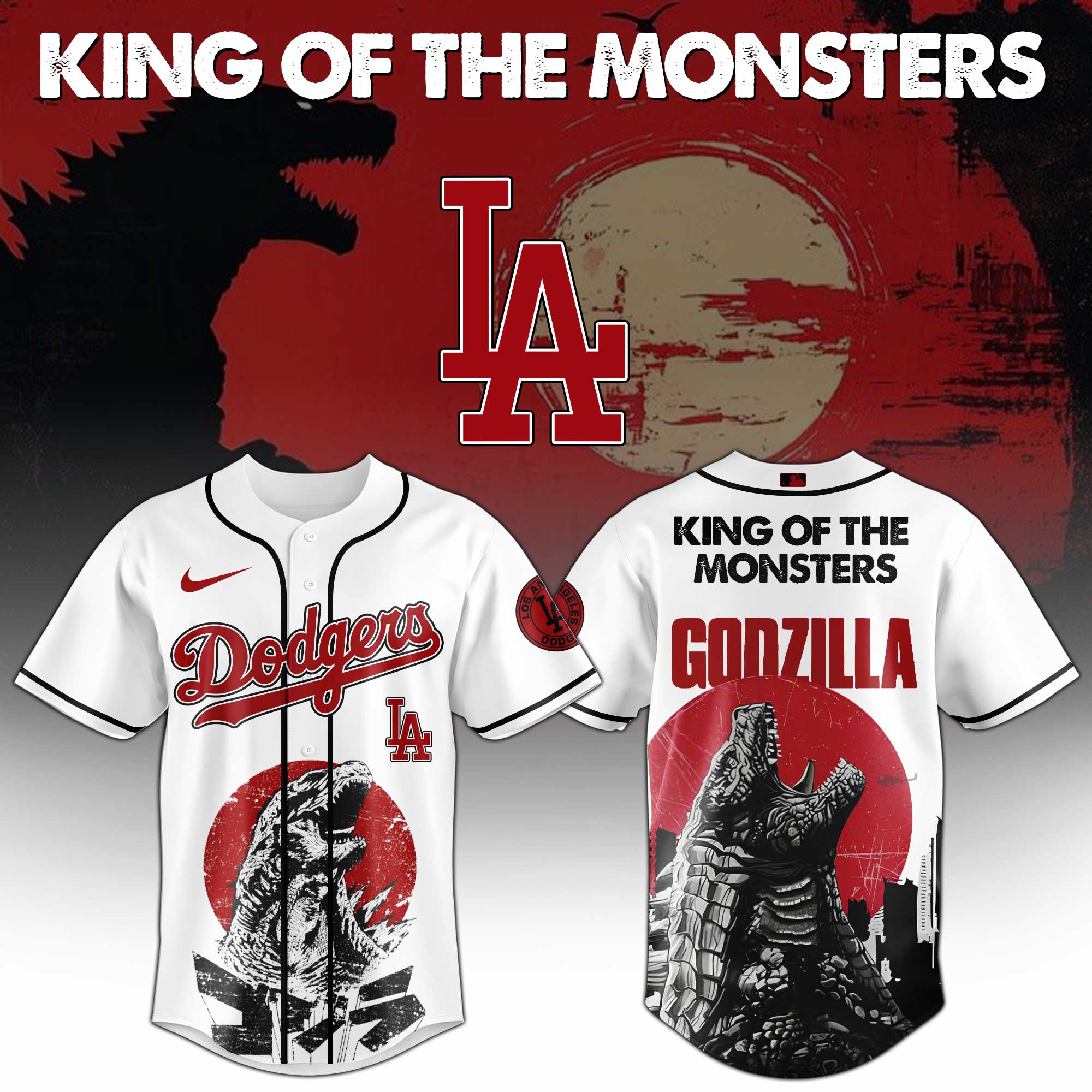Los Angeles Dodgers Mlb X Godzilla King Of The Monsters Custom Baseball Jersey