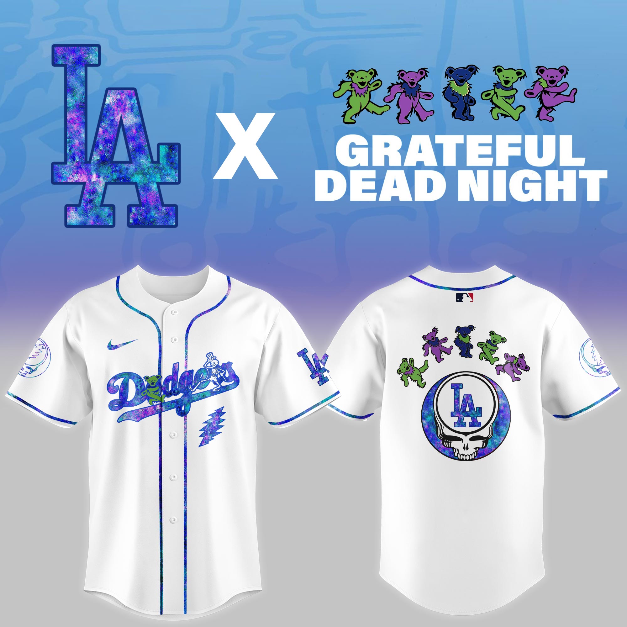 Los Angeles Dodgers Mlb X Grateful Dead Theme Night Game Custom Baseball Jersey