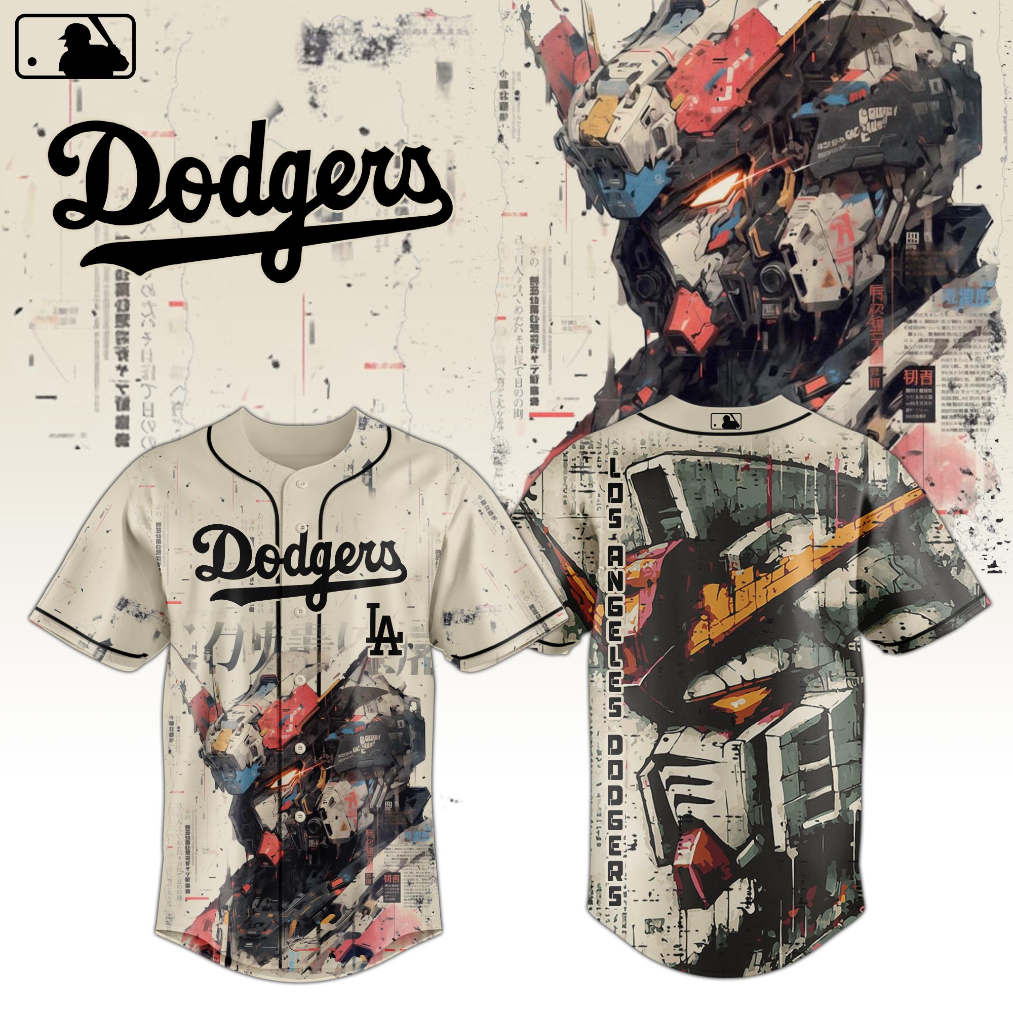 Los Angeles Dodgers Mlb X Gundam Robot Japan Custom Baseball Jersey