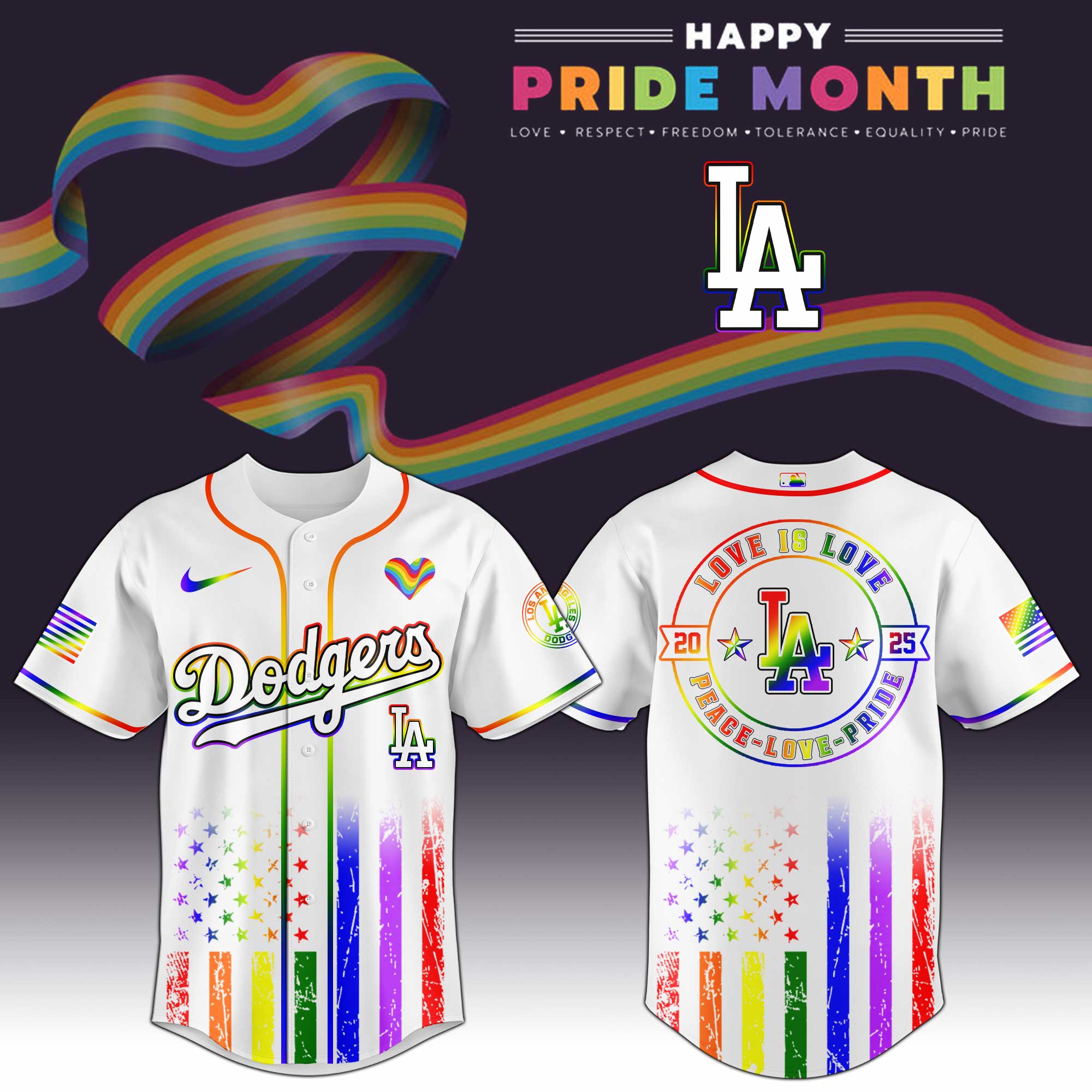 Los Angeles Dodgers Mlb X Happy Pride Month Limited Edition Custom Baseball Jersey 2025