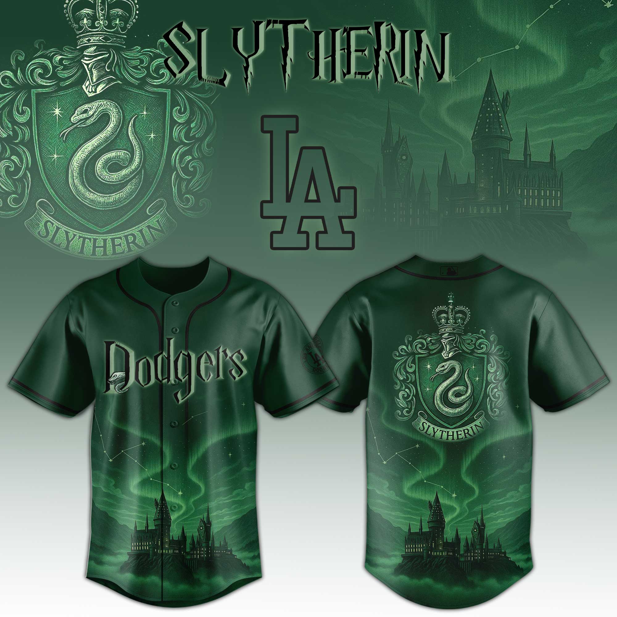 Los Angeles Dodgers Mlb X Harry Potter Slytherin Custom Baseball Jersey