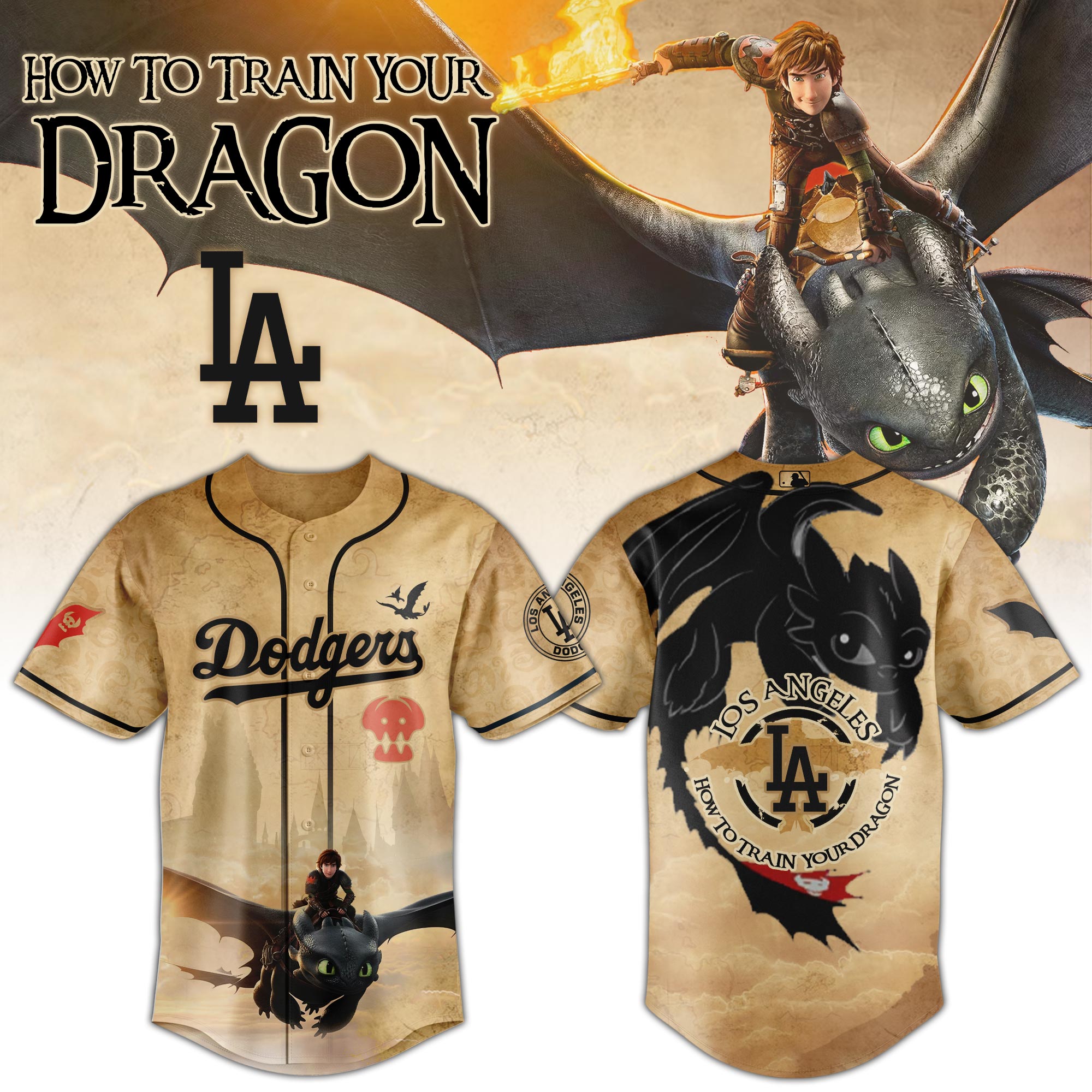 Los Angeles Dodgers Mlb X How To Train Your Dragon Toothless Custom Baseball Jersey