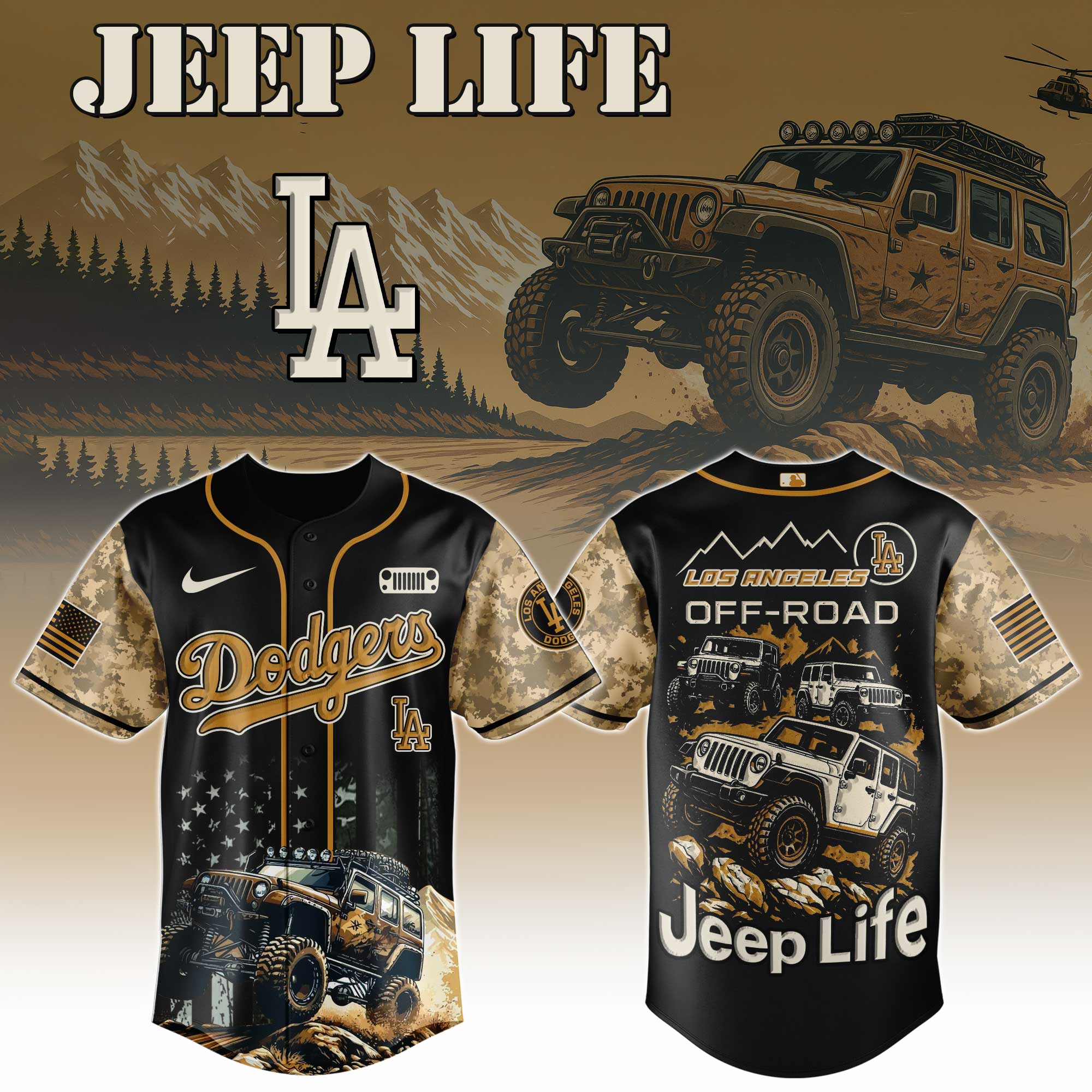 Los Angeles Dodgers Mlb X Jeep Life Custom Baseball Jersey