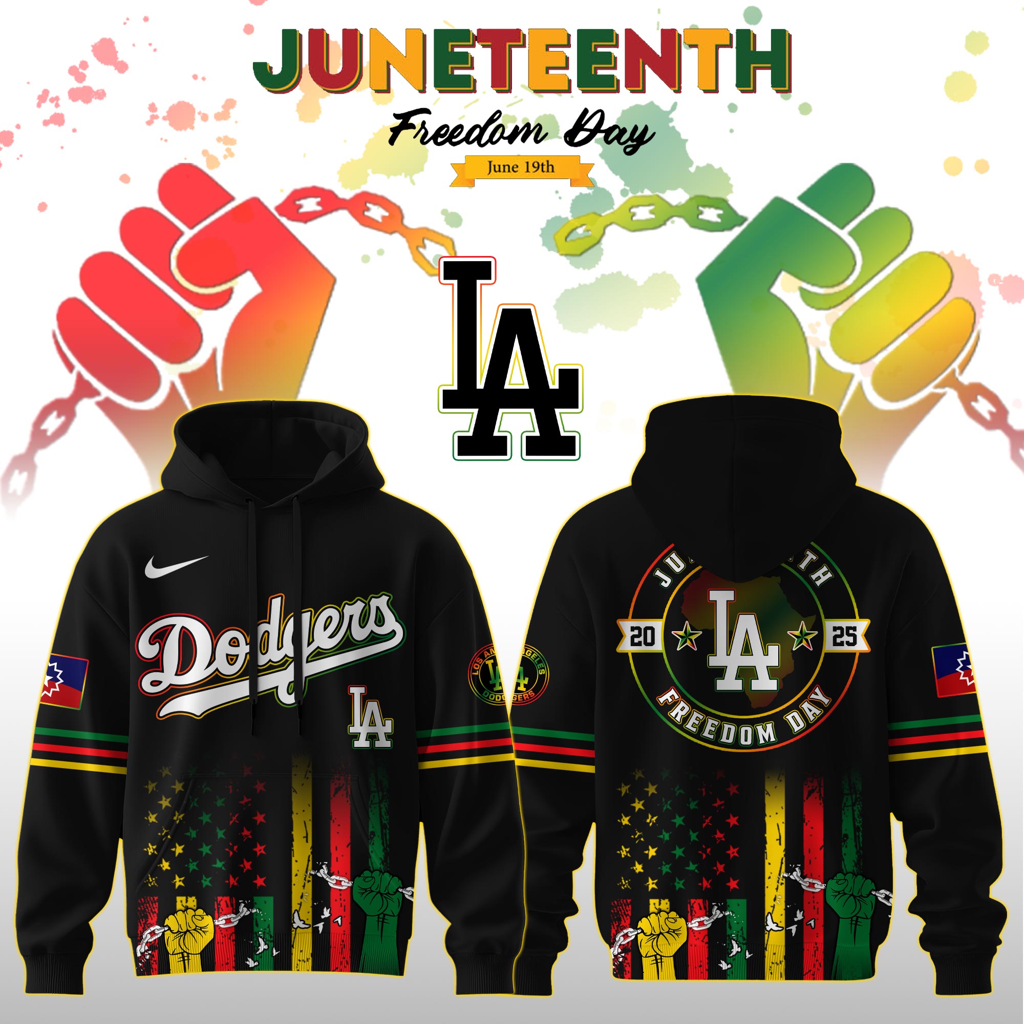 Los Angeles Dodgers Mlb X Juneteenth Freedom Day Edition Custom Hoodie 2025