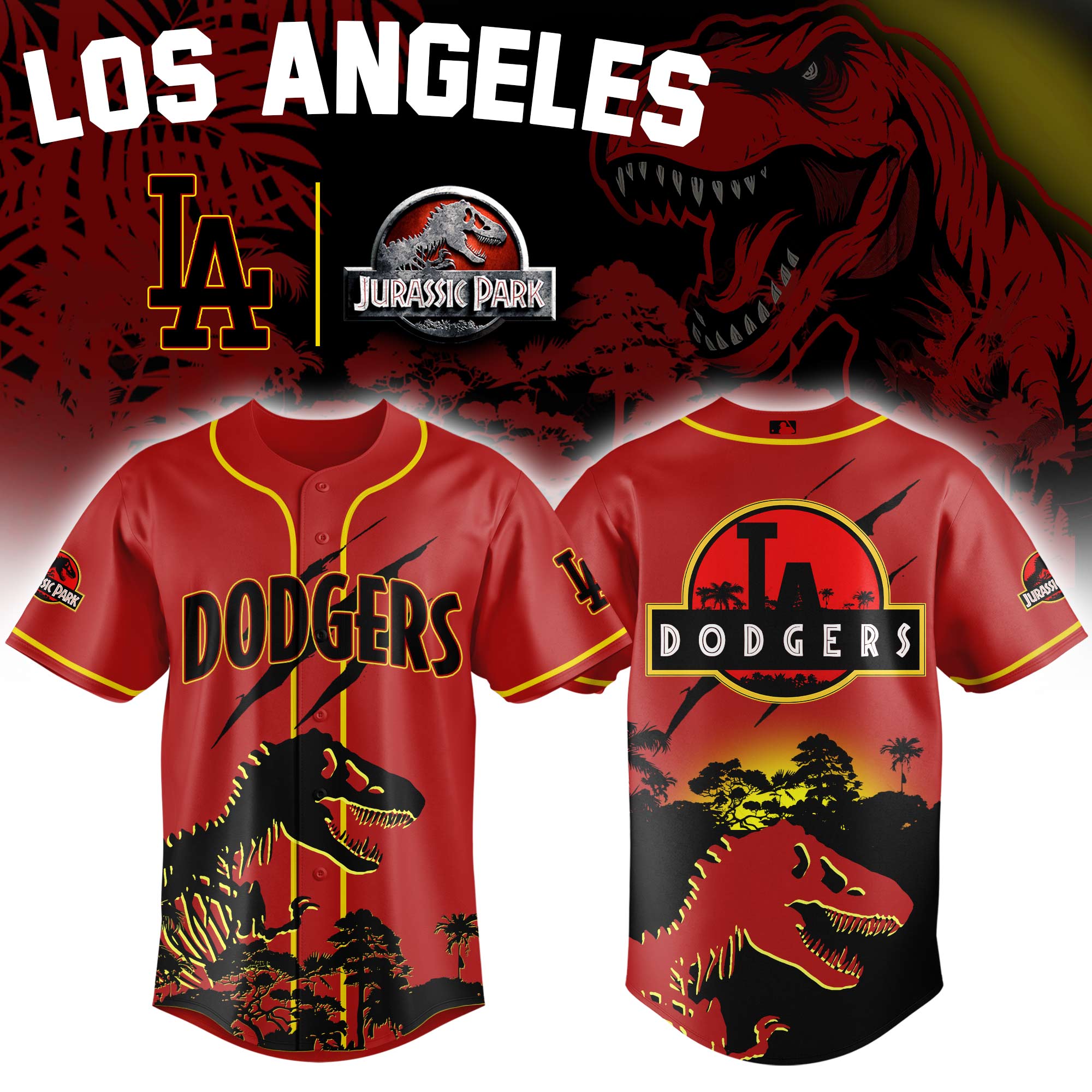 Los Angeles Dodgers Mlb X Jurassic World Prehistoric Fury Custom Baseball Jersey