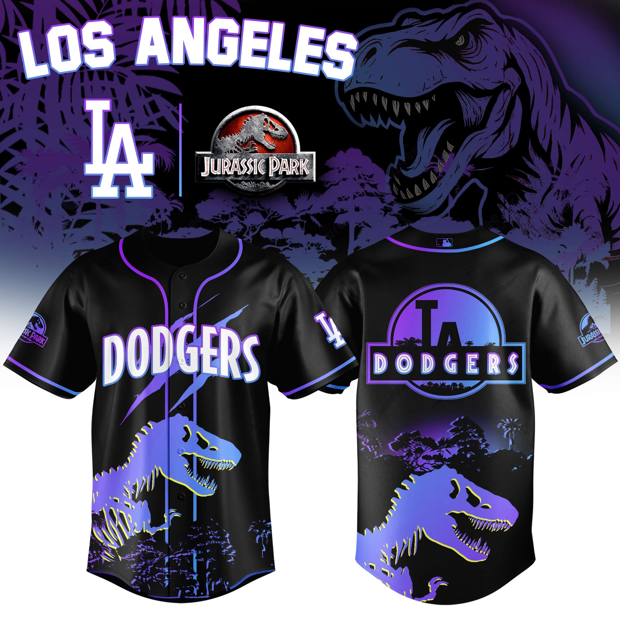 Los Angeles Dodgers Mlb X Jurassic World Prehistoric Night Custom Baseball Jersey