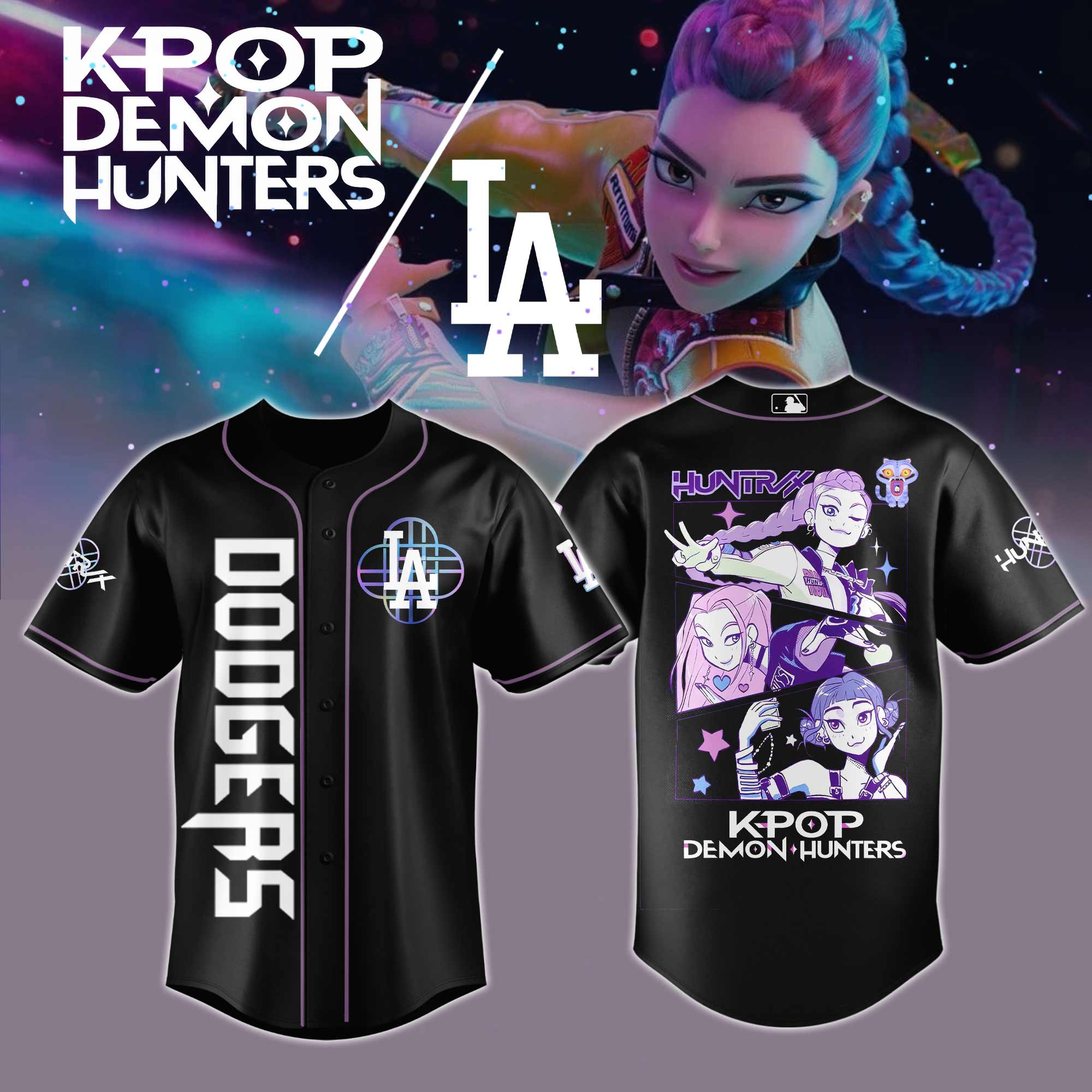 Los Angeles Dodgers Mlb X Kpop Demon Hunters Custom Baseball Jersey
