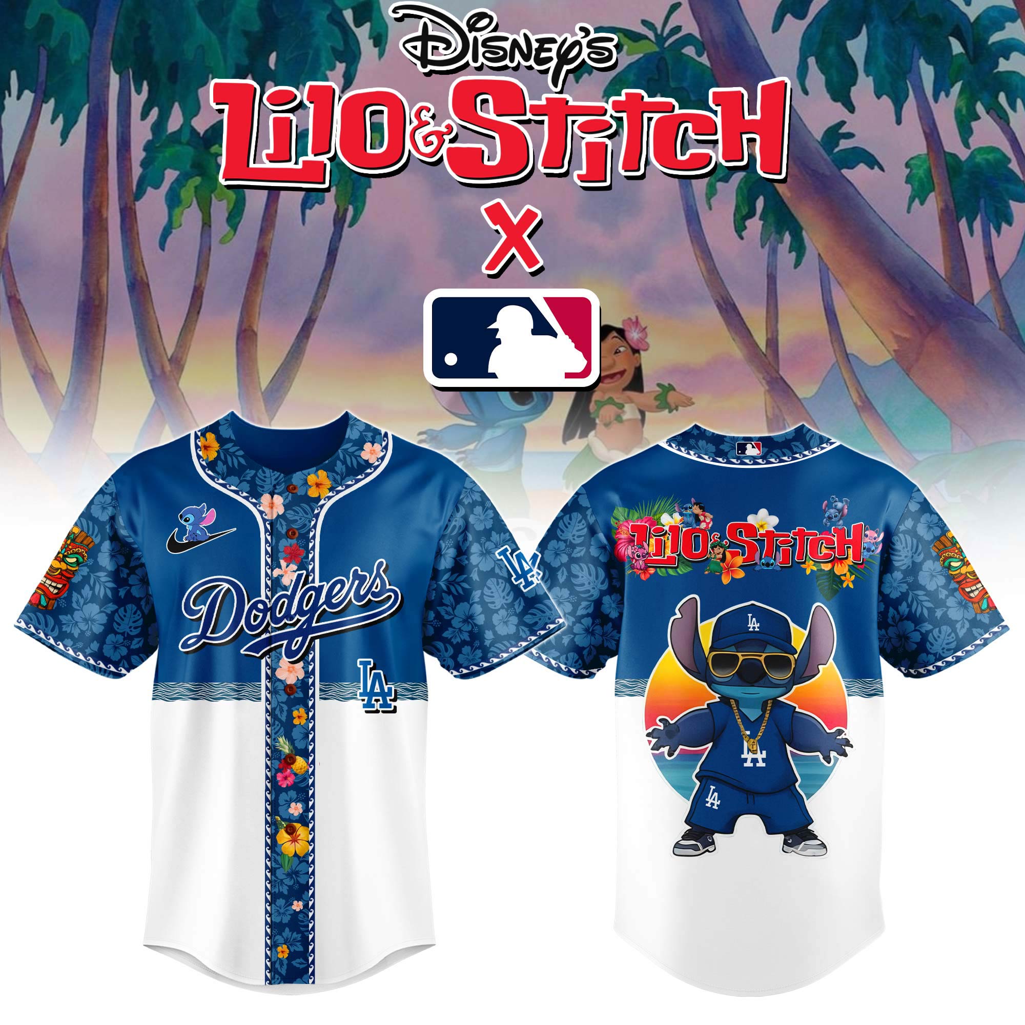 Los Angeles Dodgers Mlb X Lilo & Stitch Custom Baseball Jersey