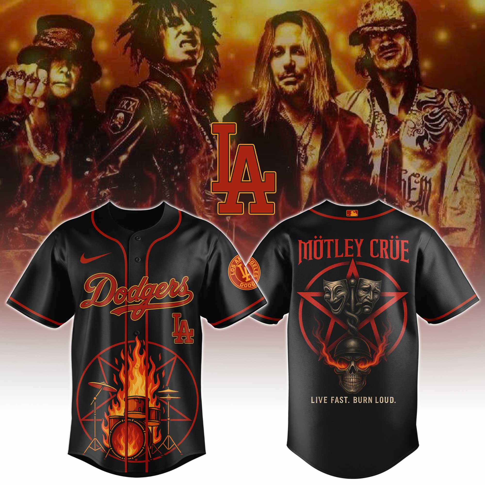 Los Angeles Dodgers Mlb X Motley Crue Collection 1 Custom Baseball Jersey