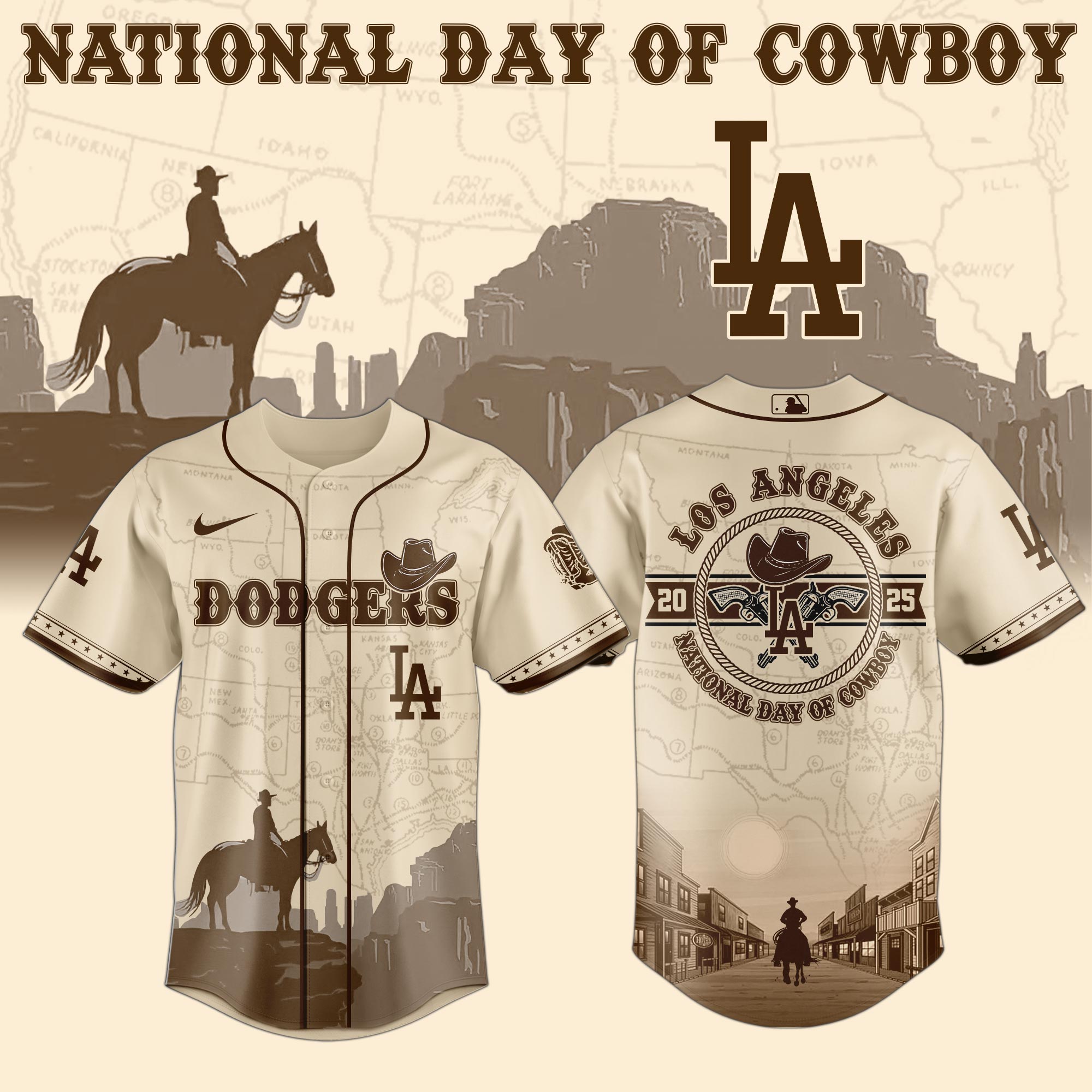 Los Angeles Dodgers Mlb X National Day Of Cowboy Custom Baseball Jersey