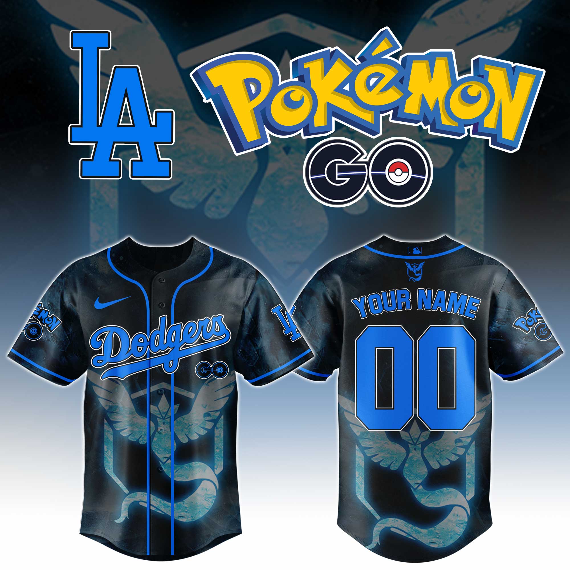 Los Angeles Dodgers Mlb X Pokemon Go Articuno Custom Baseball Jersey Custom Name And Number
