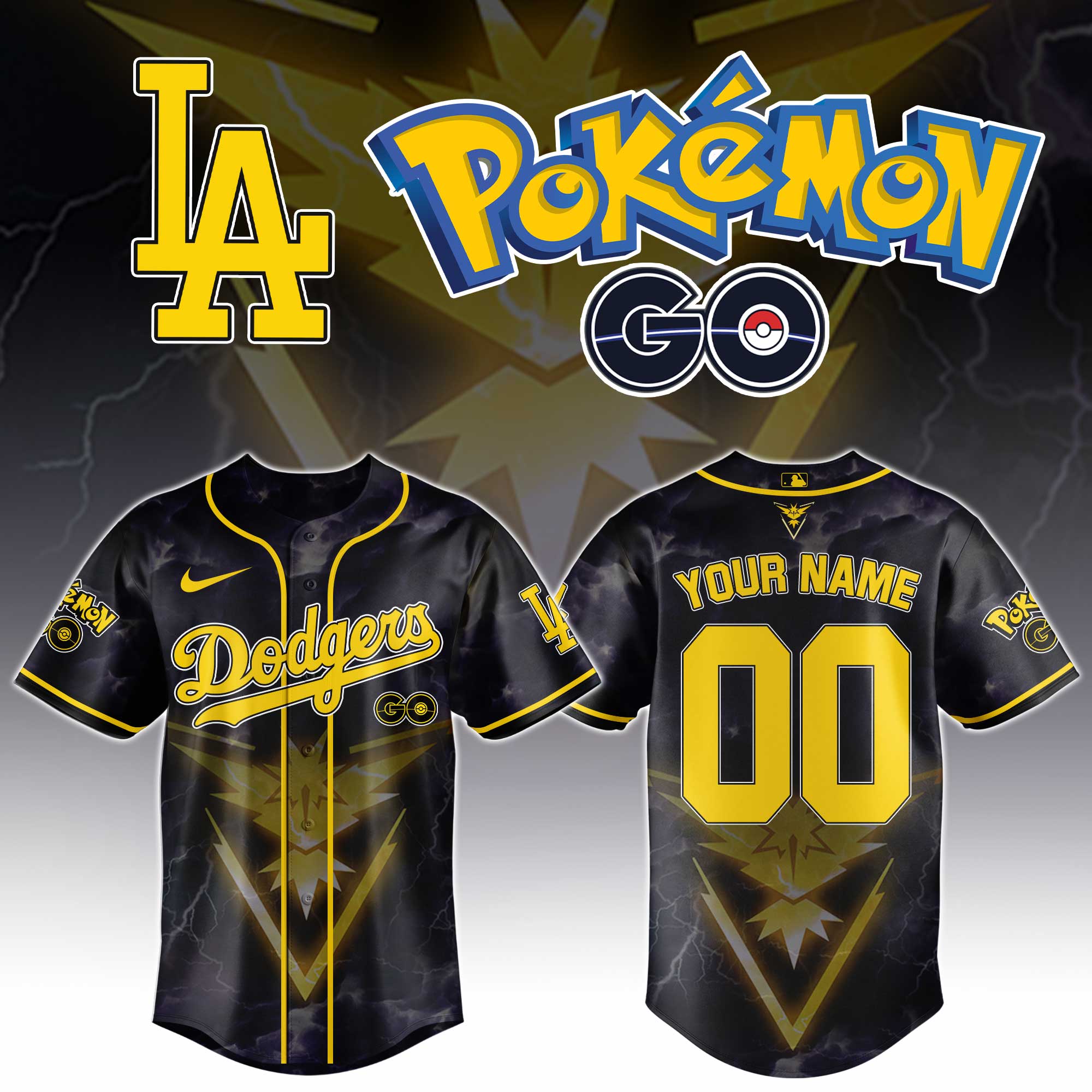 Los Angeles Dodgers Mlb X Pokemon Go Zapdos Custom Baseball Jersey Custom Name And Number