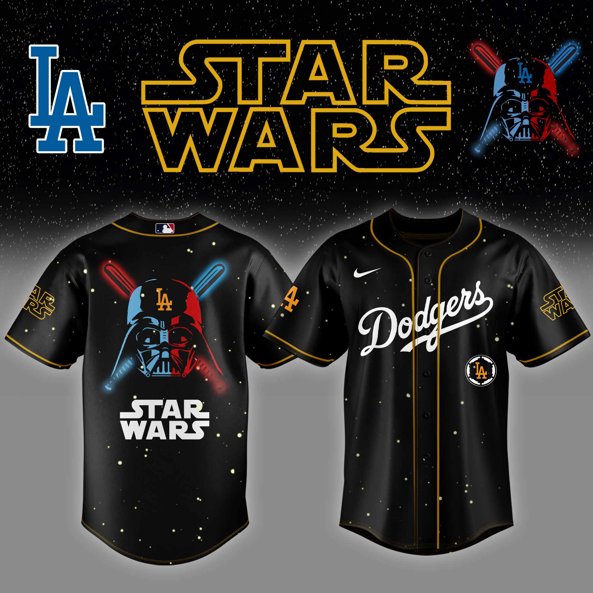 Los Angeles Dodgers Mlb X Starwars Custom Baseball Jersey