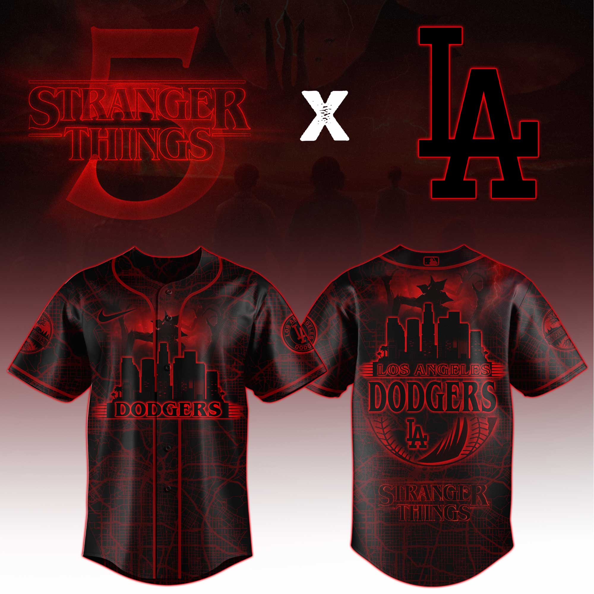 Los Angeles Dodgers Mlb X Stranger Things 5 Custom Baseball Jersey