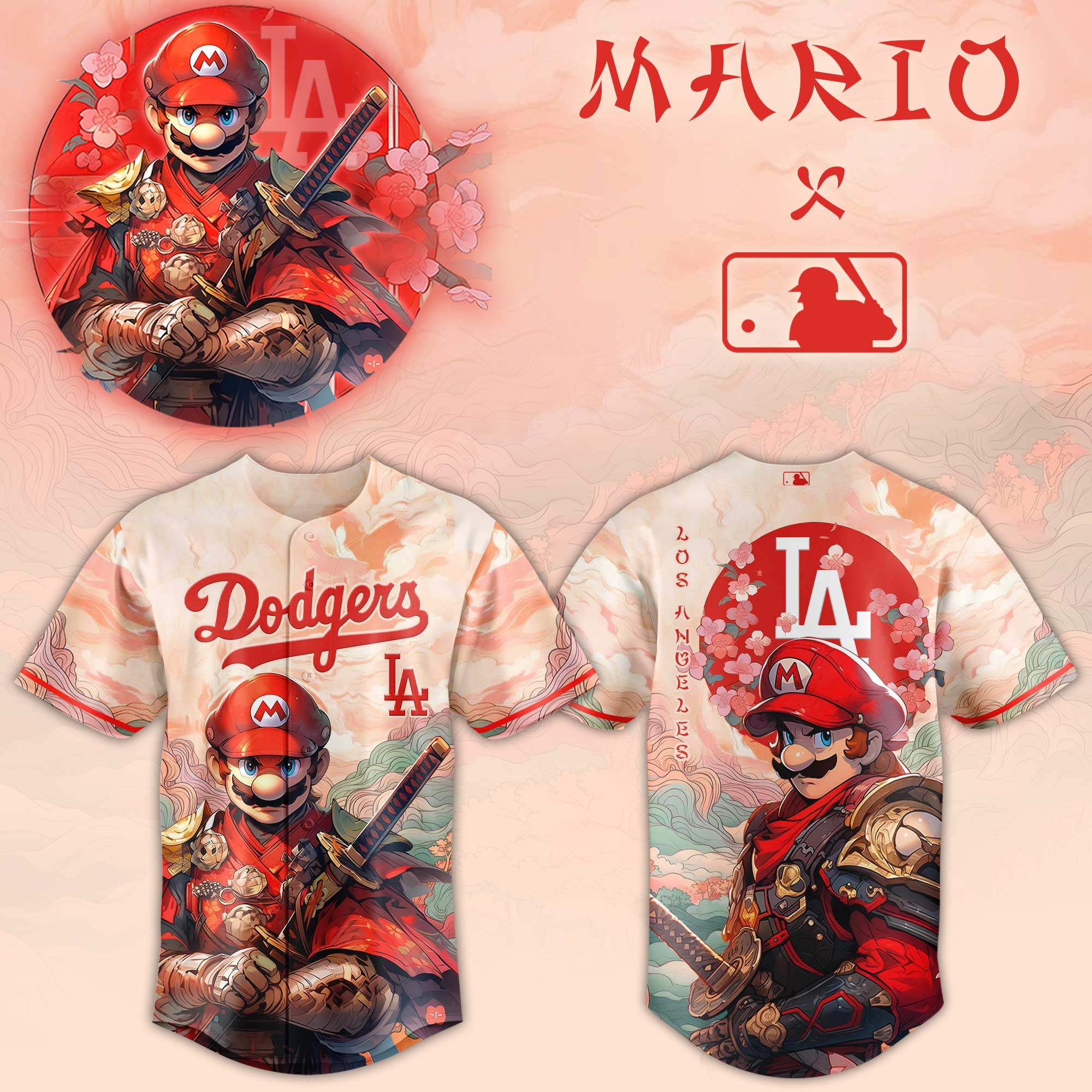 Los Angeles Dodgers Mlb X Super Mario Samurai Hero Custom Baseball Jersey
