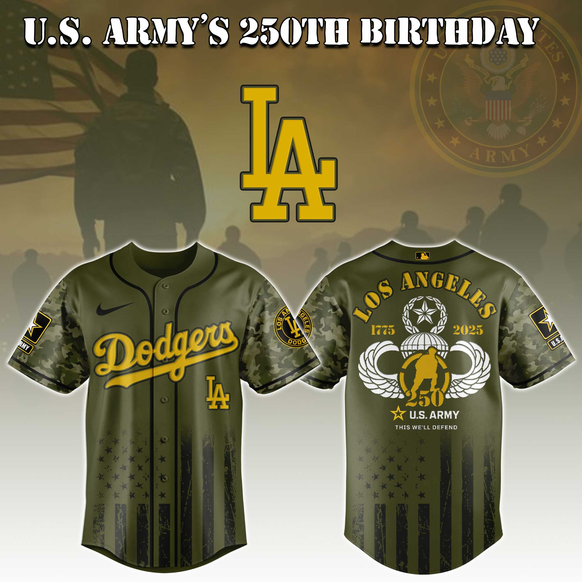 Los Angeles Dodgers Mlb X U.s. Army This We'll Defend Custom Baseball Jersey