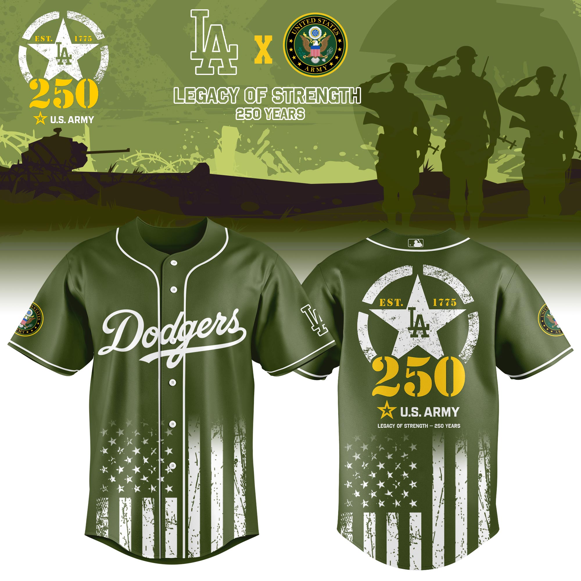 Los Angeles Dodgers Mlb X Usa Legacy Of Strength Custom Baseball Jersey
