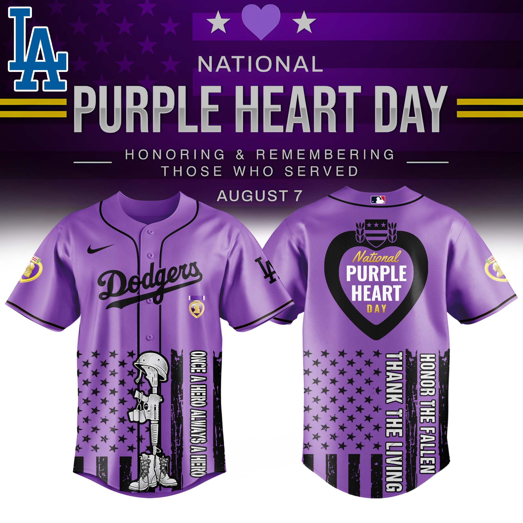 Los Angeles Dodgers Mlb X Usa Purple Heart Day Custom Baseball Jersey
