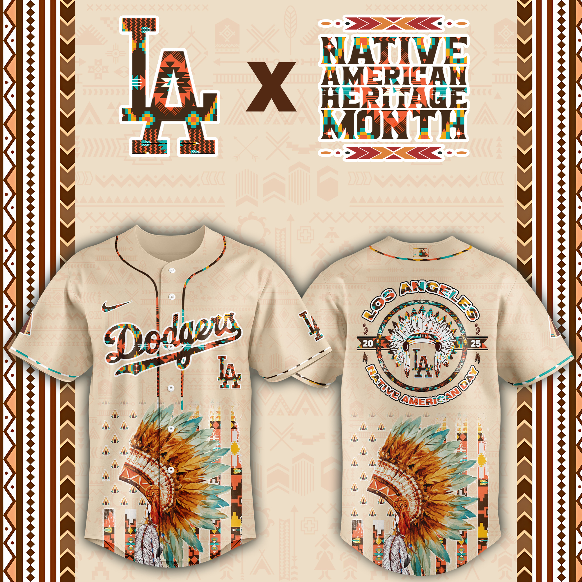 Los Angeles Dodgers Native American Heritage Month Custom Baseball Jersey