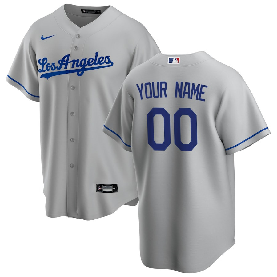 Los Angeles Dodgers Road Custom Men Baseball Jersey - Gray 