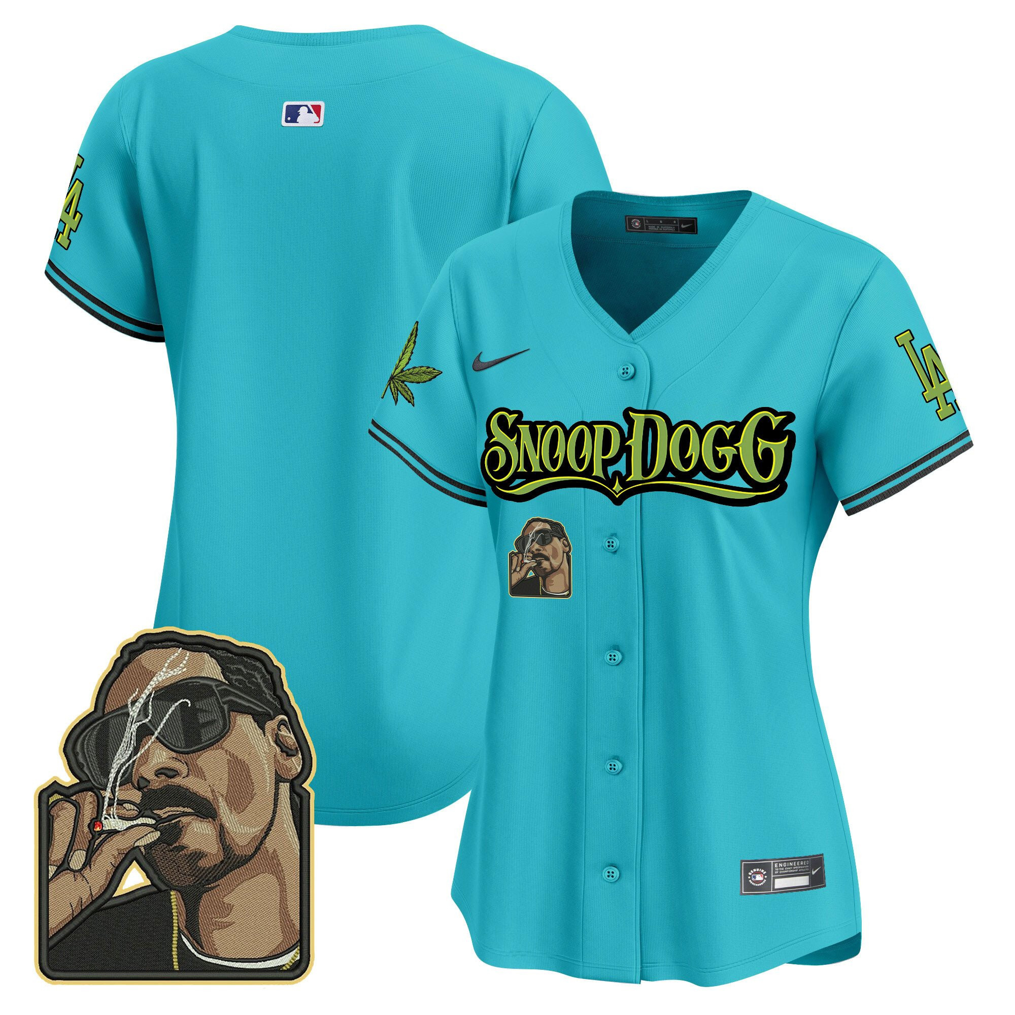 Los Angeles Dodgers Snoop Dogg Women Baseball Jersey - Aqua 