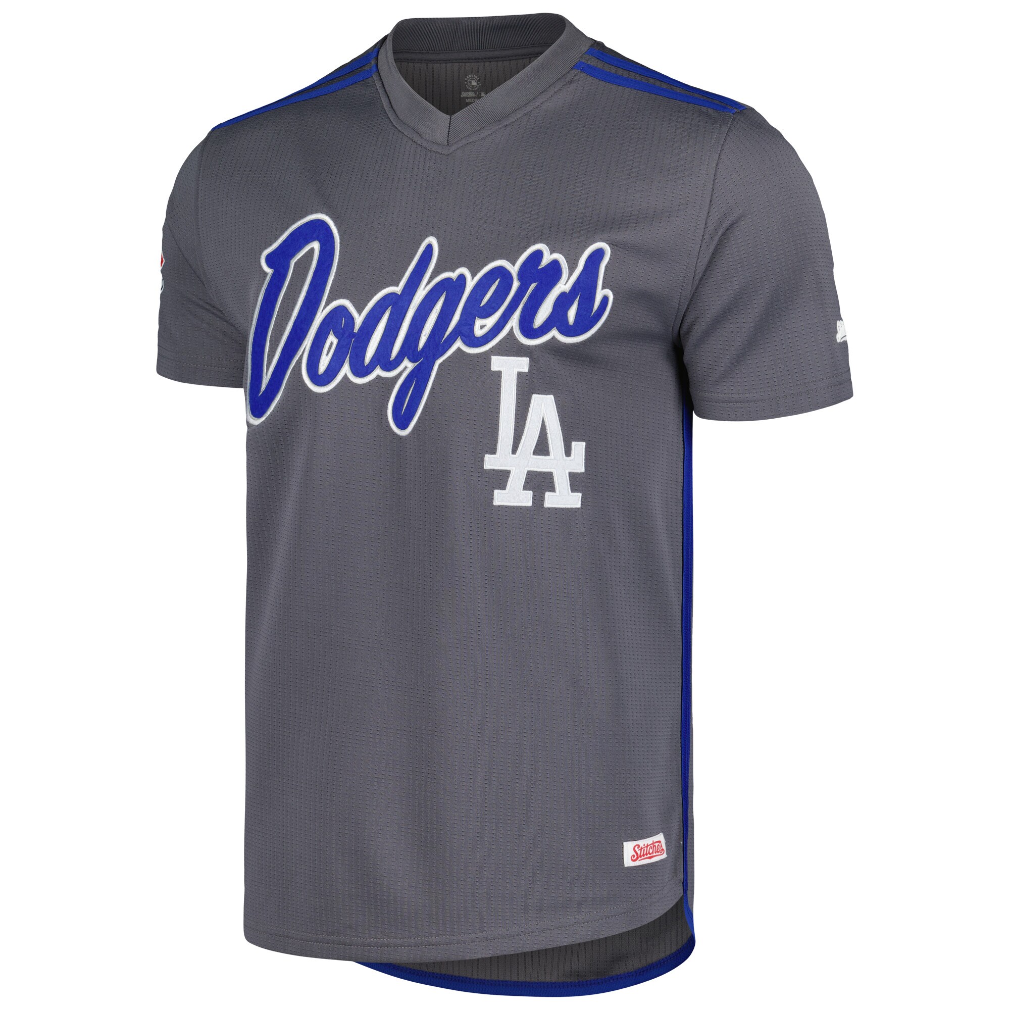 Alternative view of Los Angeles Dodgers Stitches Team V-neck Baseball Jersey - Charcoal