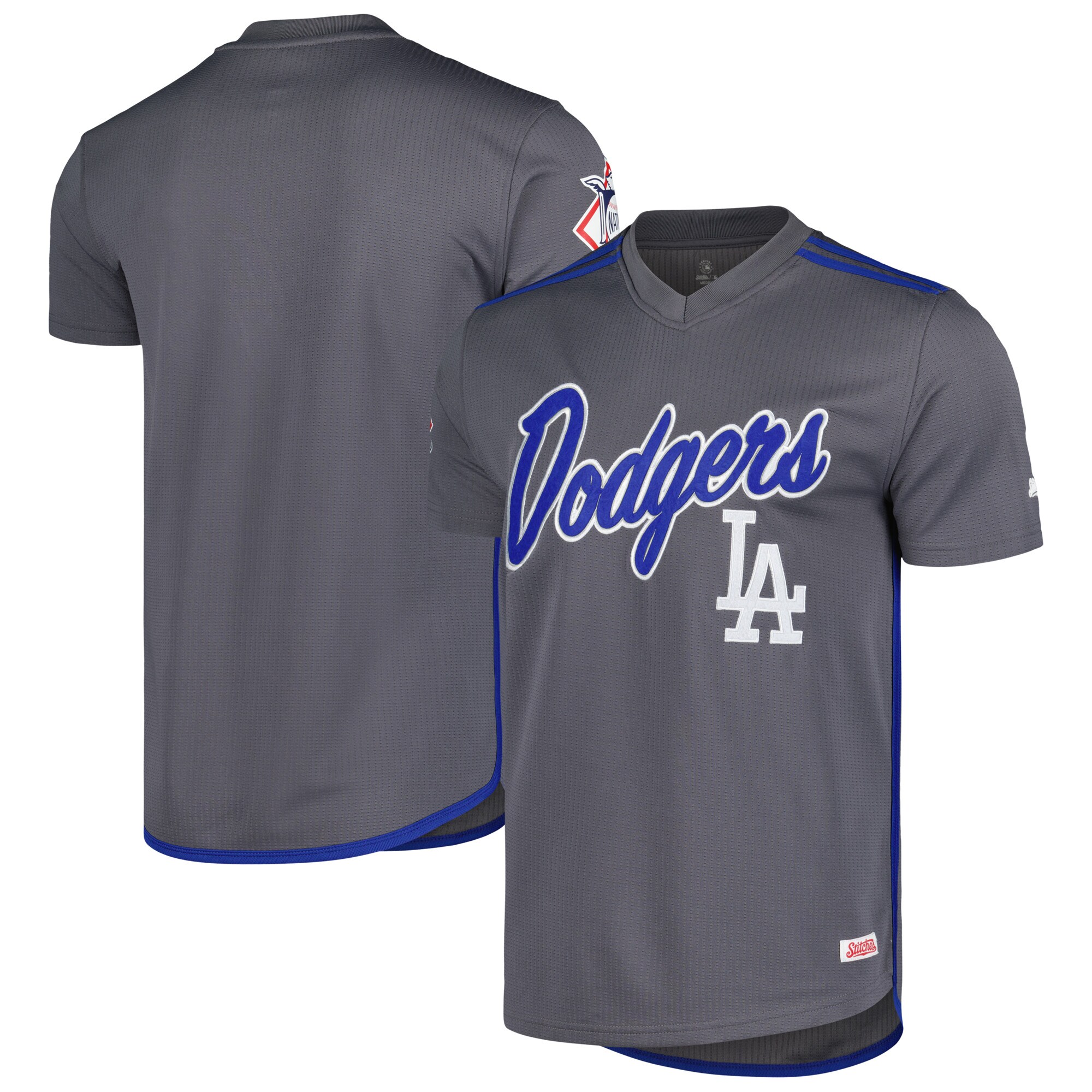 Los Angeles Dodgers Stitches Team V-neck Baseball Jersey - Charcoal