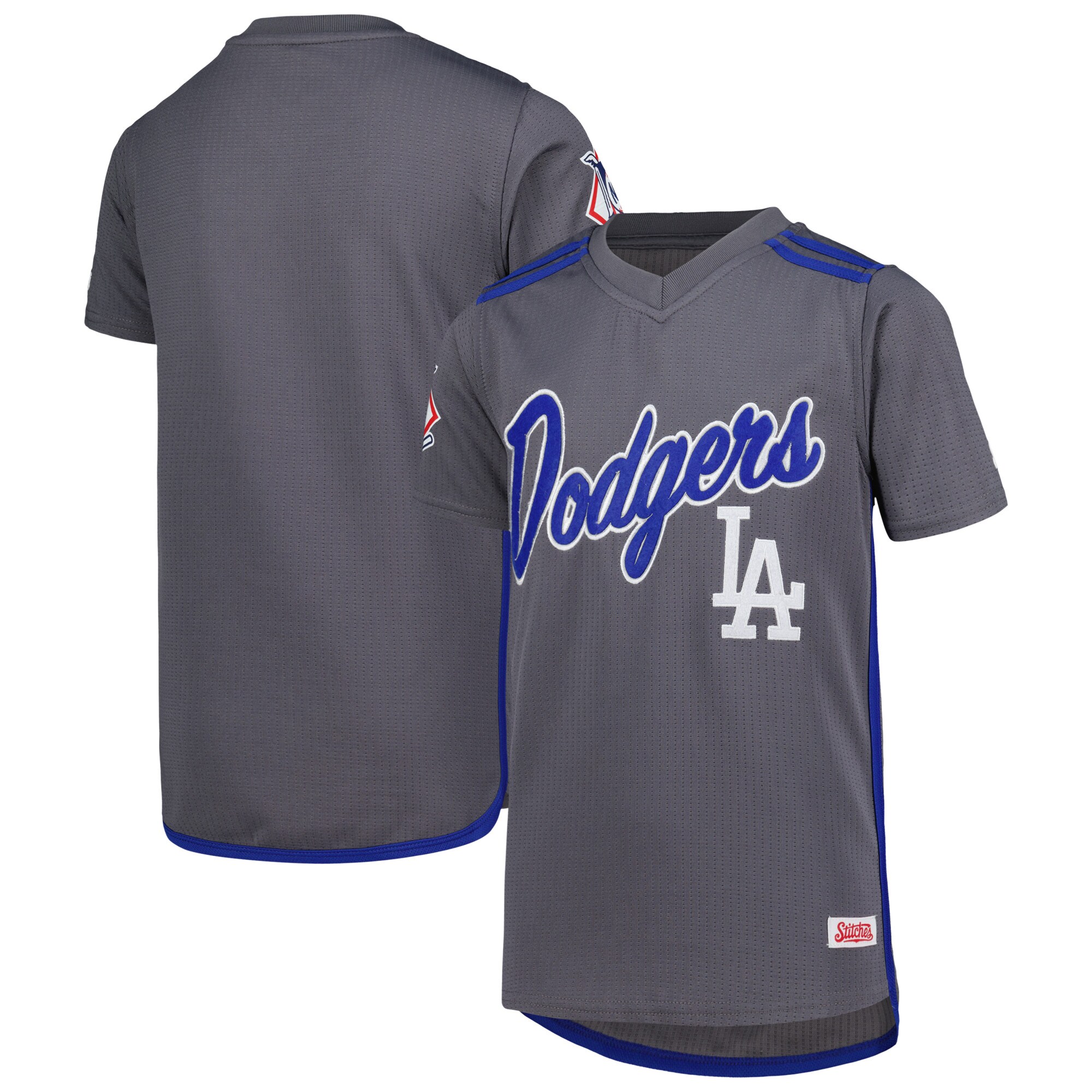 Los Angeles Dodgers Stitches Youth Team V-neck Baseball Jersey - Charcoal