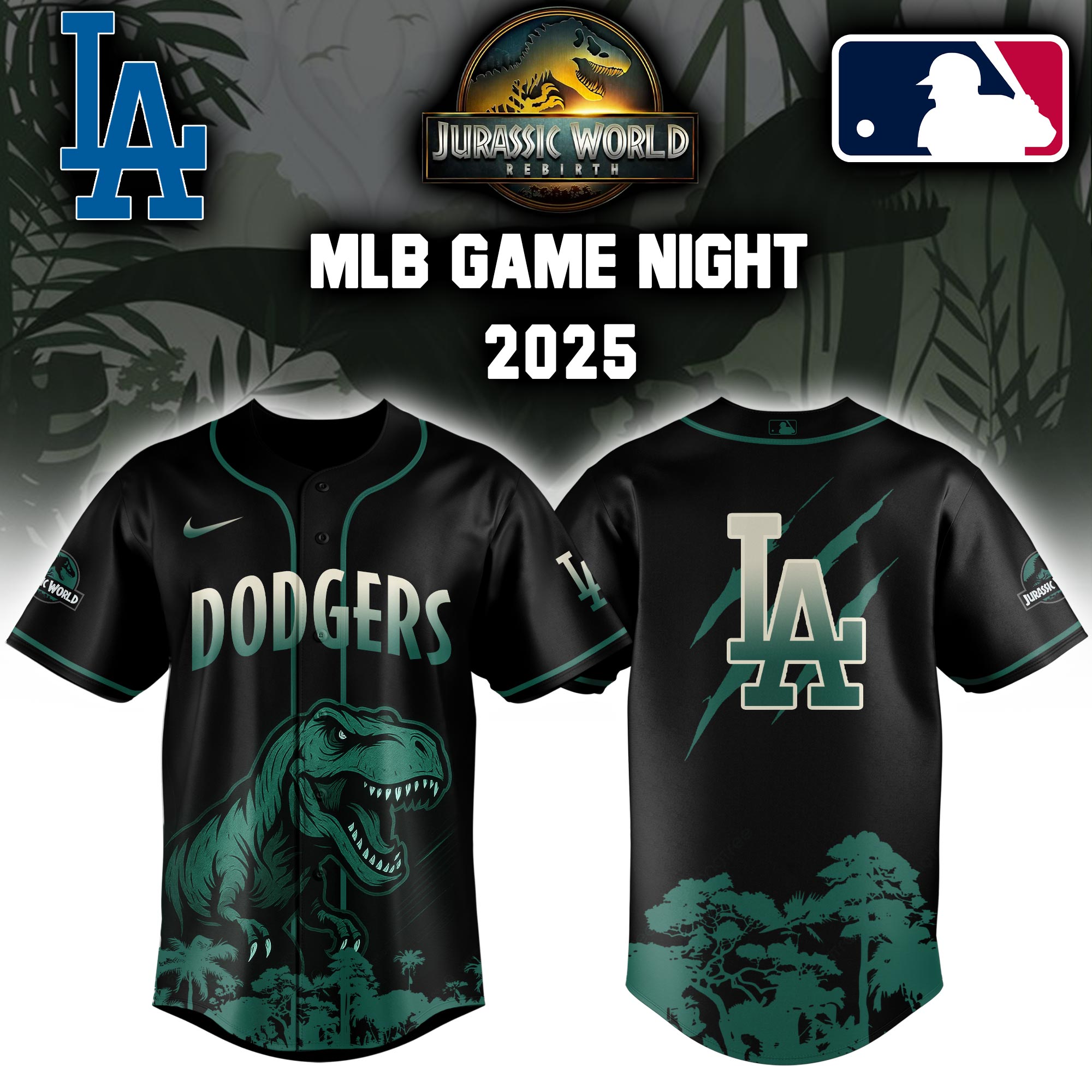 Los Angeles Dodgers X Mlb Jurassic World Custom Baseball Jersey