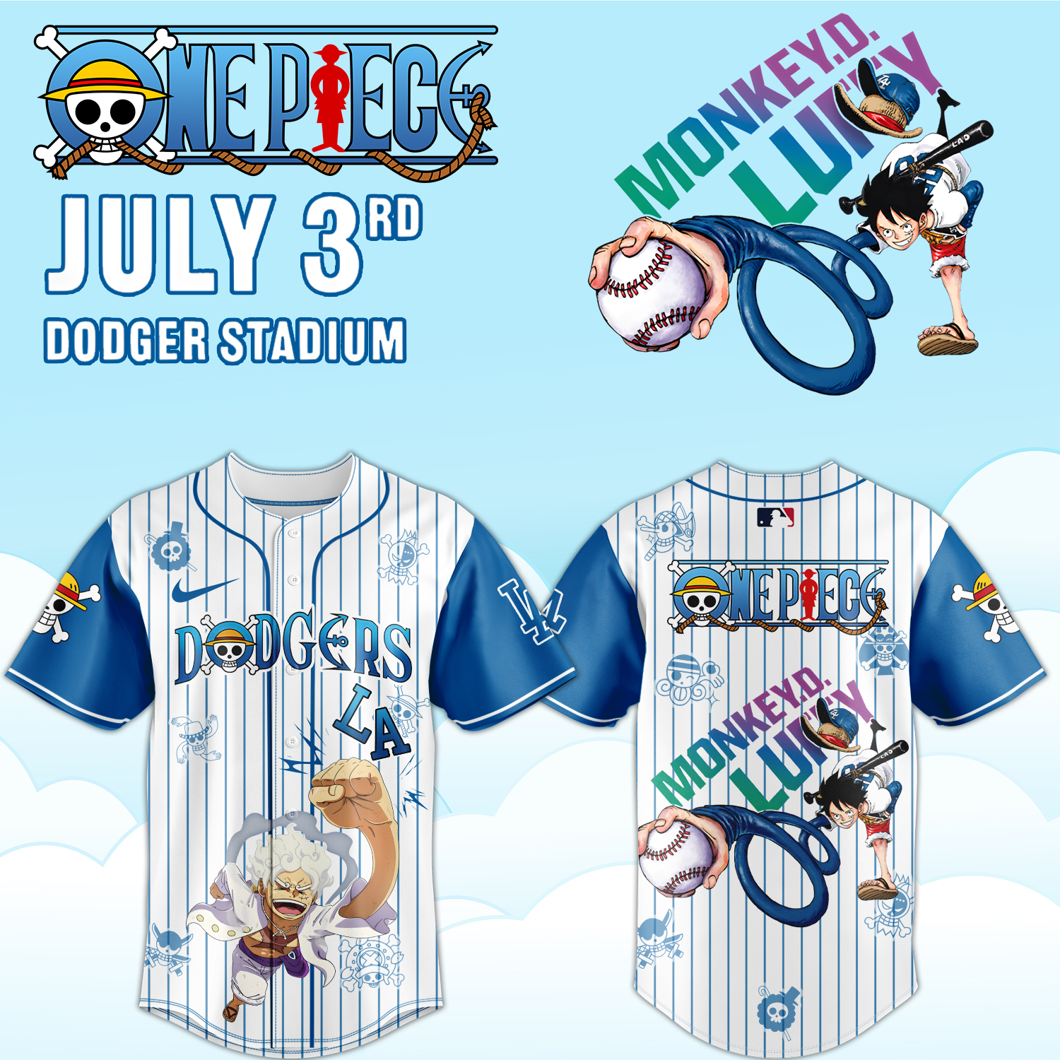 Los Angeles Dodgers X One Piece Night Custom Baseball Jersey