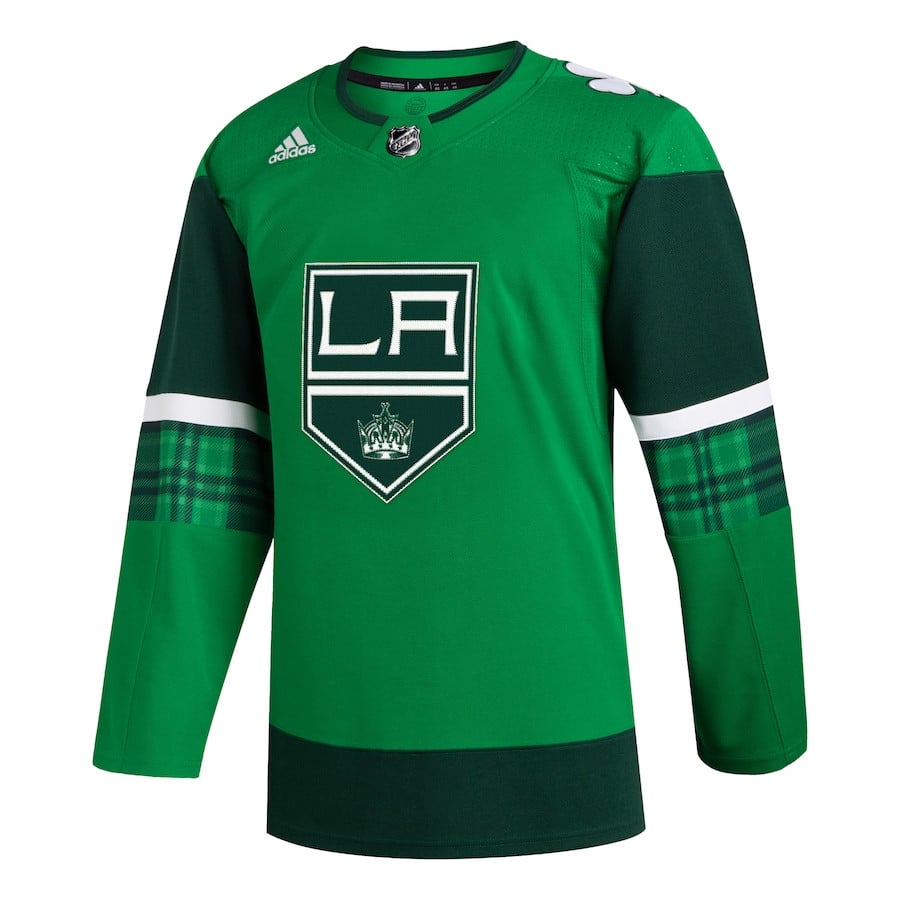 Alternative view of Los Angeles Kings 2023 St. Patrick's Day Primegreen Men Hockey Jersey - Kelly Green - JS702 