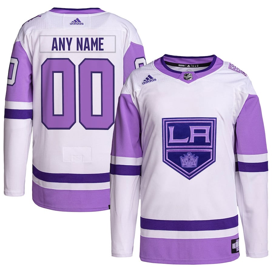 Los Angeles Kings Hockey Fights Cancer Primegreen Custom Men Hockey Jersey - White/Purple - JS265 