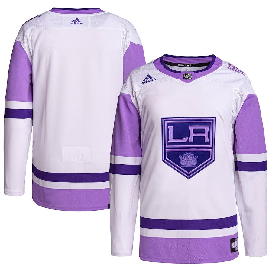 Los Angeles Kings Hockey Fights Cancer Primegreen Men Hockey Jersey - White/Purple - JS754 