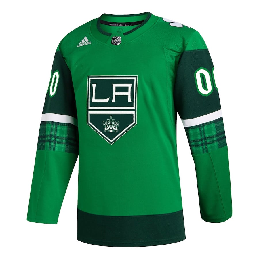 Alternative view of Los Angeles Kings St. Patrick's Day Custom Men Hockey Jersey - Kelly Green - JS917 