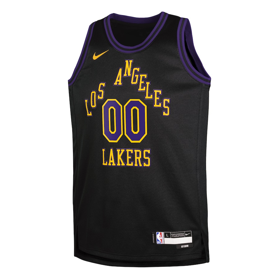 Alternative view of Los Angeles Lakers 2023/24 City Edition Swingman Custom YOUTH Basketball Jersey - Black - JS534 