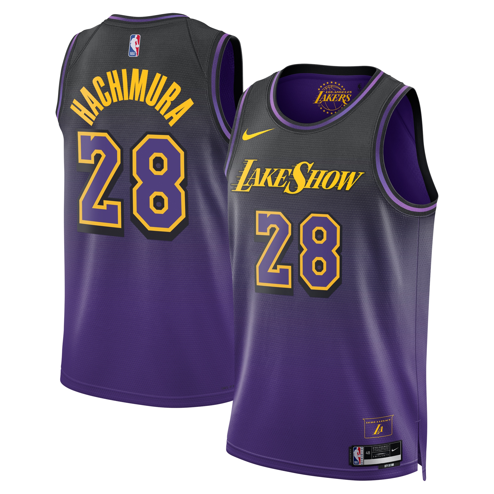 Los Angeles Lakers City Edition Swingman Basketball Jersey 2024 - Purple - Rui Hachimura - Unisex - JS135 