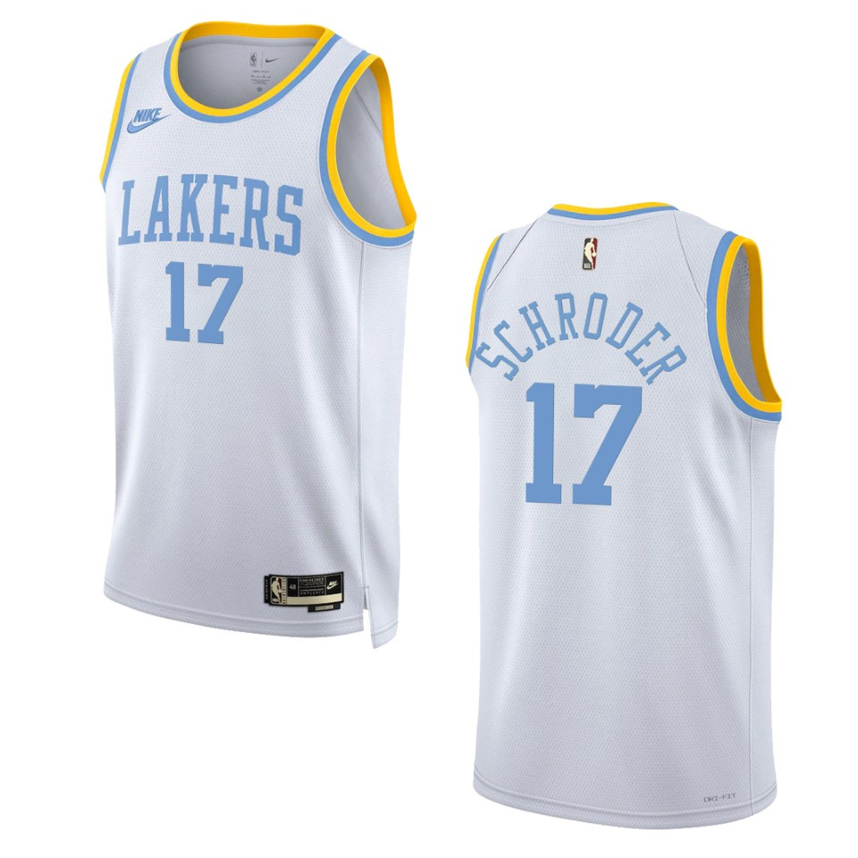 Los Angeles Lakers Dennis Schroder White 75 Anniversary 2022-23 Classic Edition Basketball Jersey