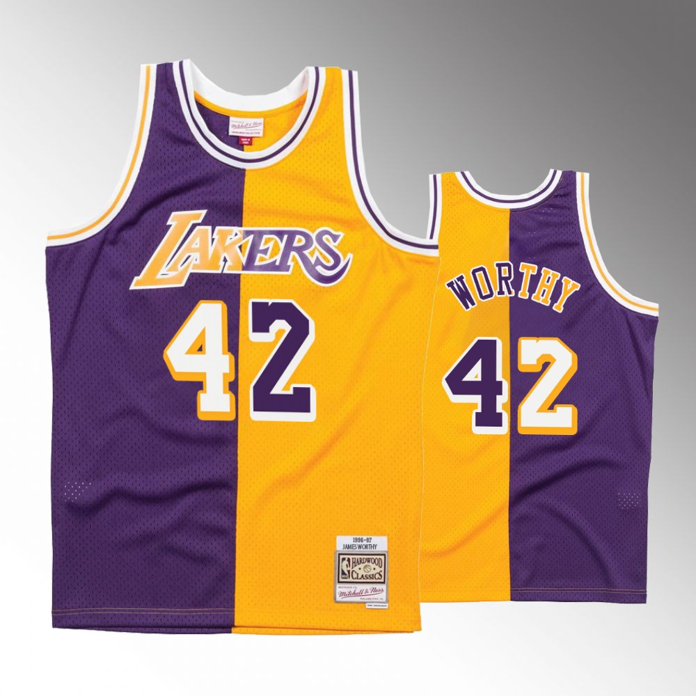 Los Angeles Lakers James Worthy Purple Gold Split Basketball Jersey