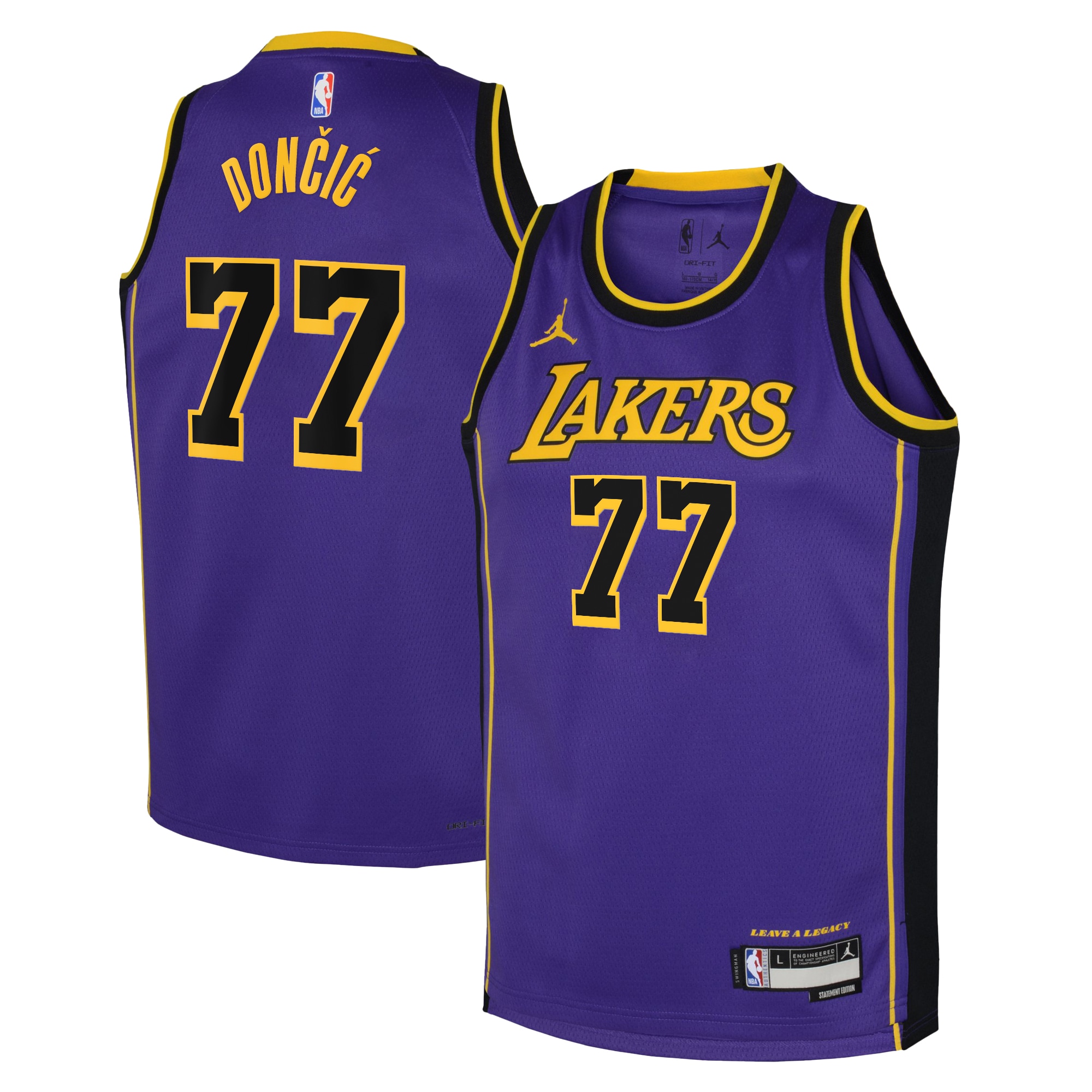 Los Angeles Lakers Jordan Brand Statement Edition Swingman Basketball Jersey - Purple - Luka Dončić - Youth - JS504 