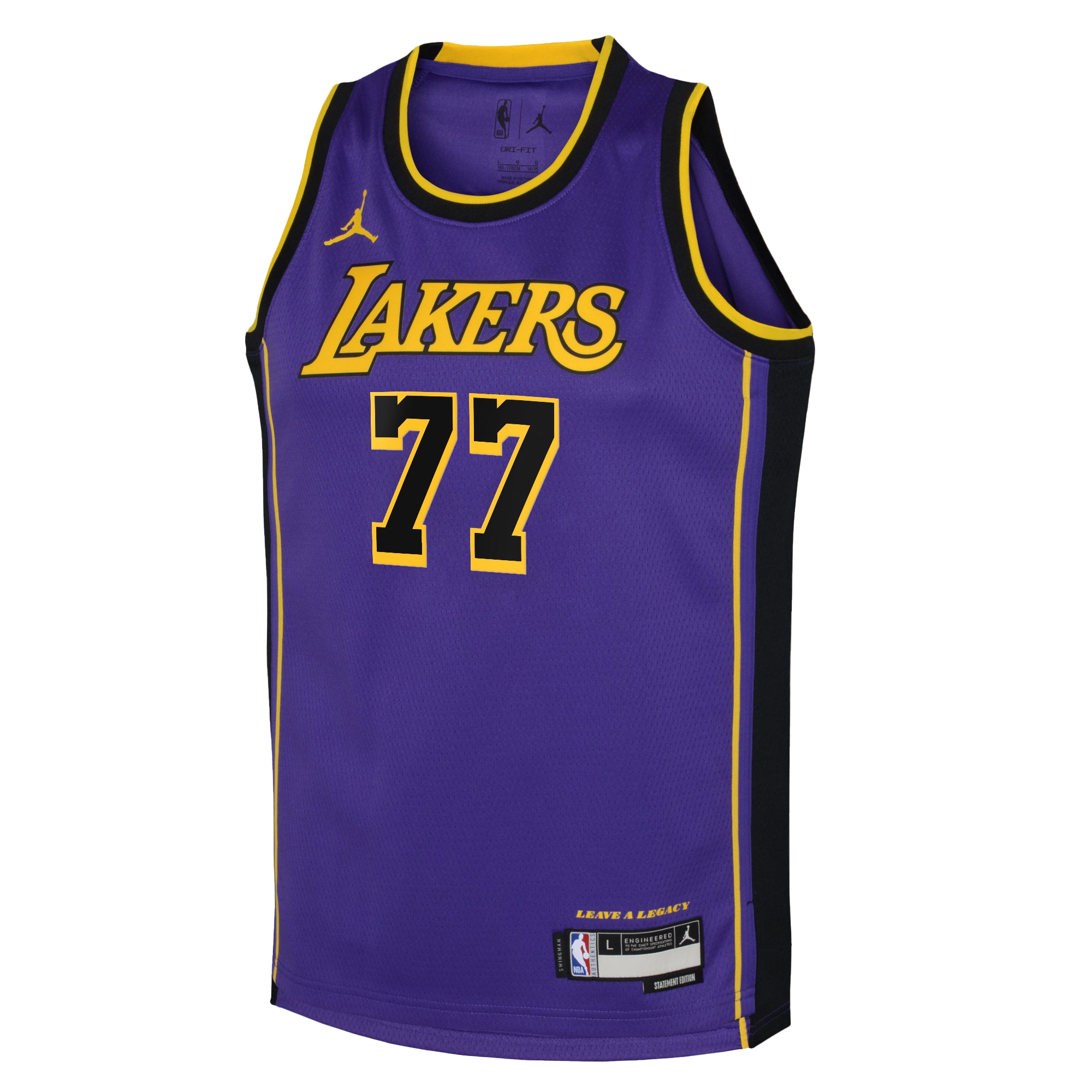 Alternative view of Los Angeles Lakers Jordan Brand Statement Edition Swingman Basketball Jersey - Purple - Luka Dončić - Youth - JS504 