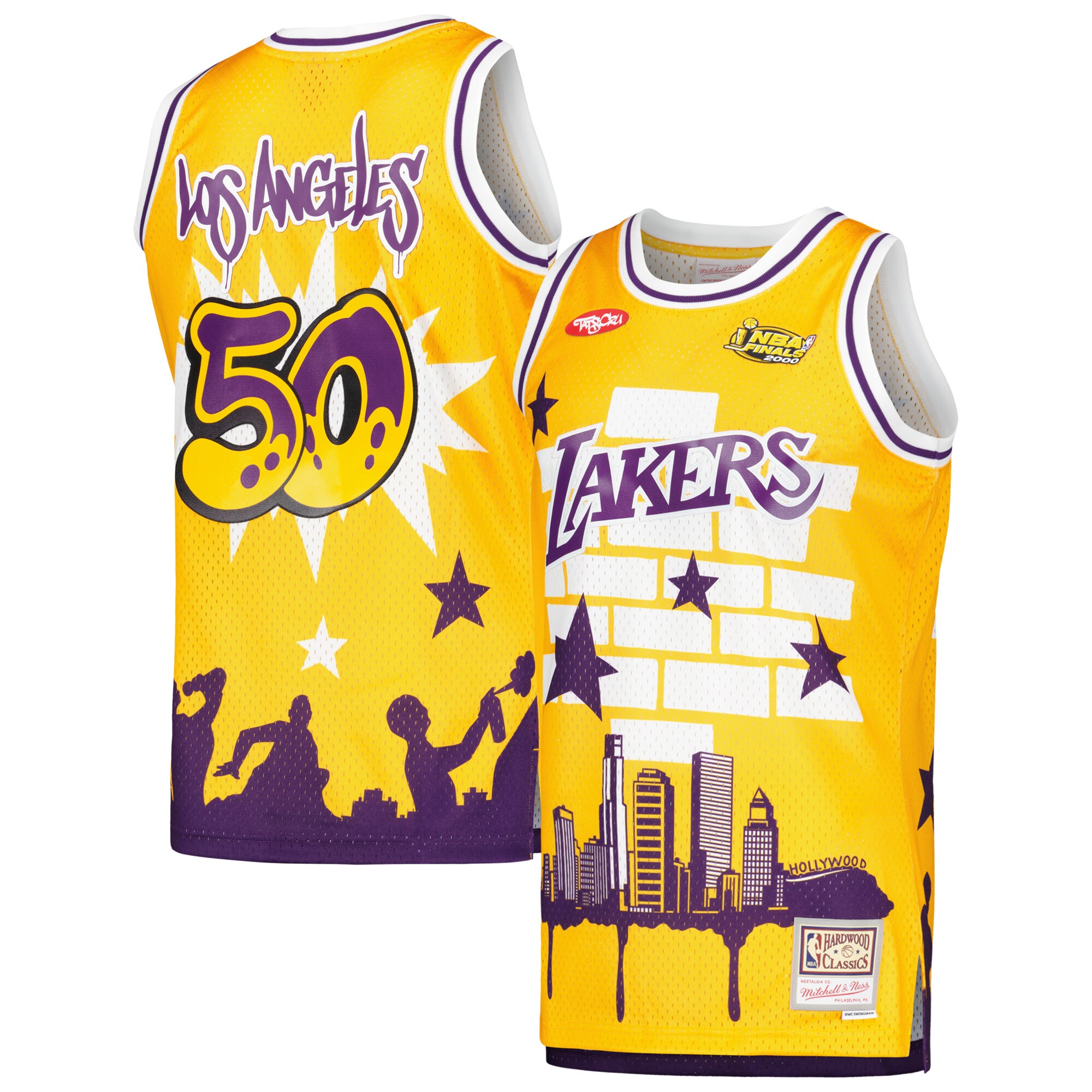 Los Angeles Lakers Mitchell & Ness X Tats Cru Hardwood Classics Fashion Basketball Jersey - Gold